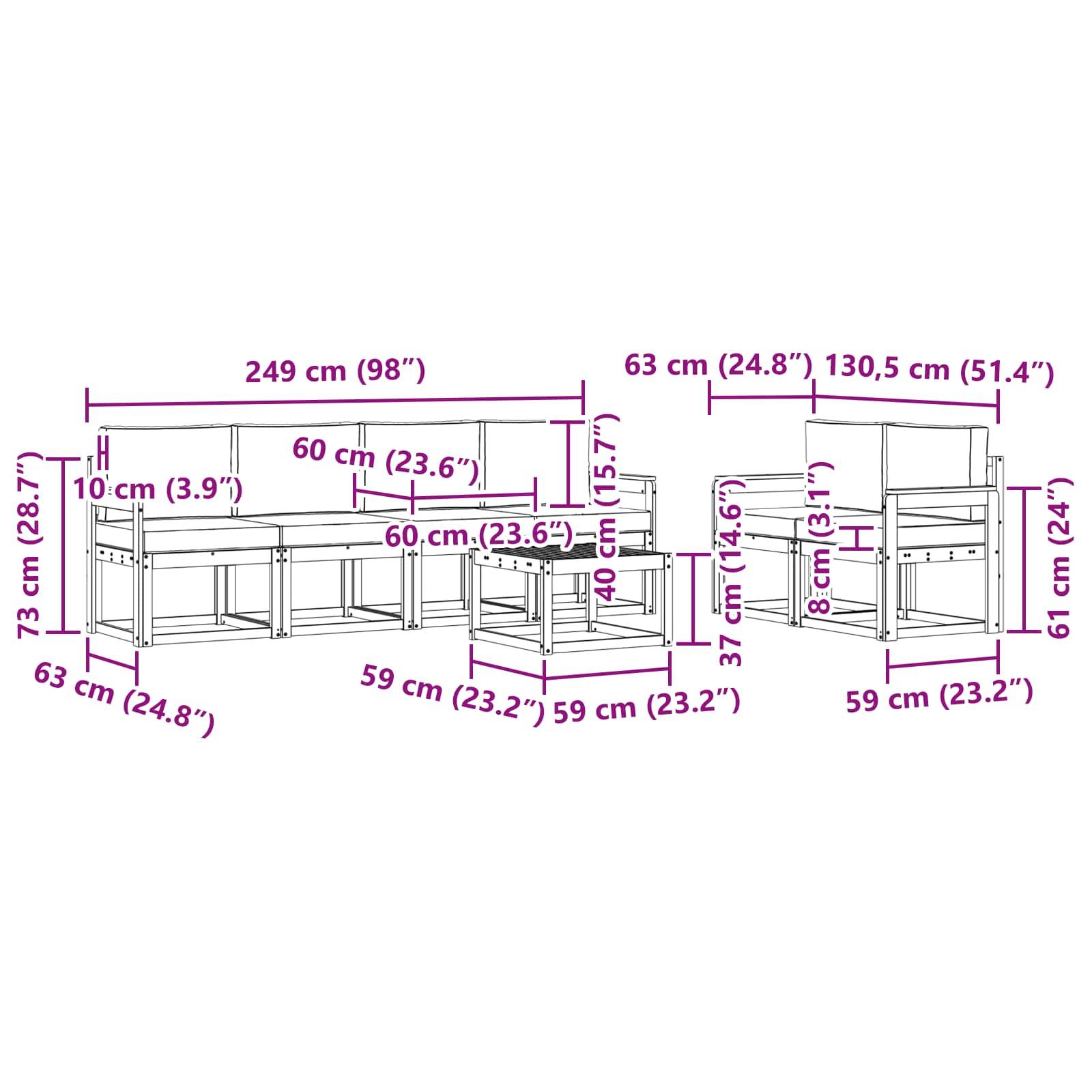 vidaXL Outdoor-Sofagarnitur mit Kissen 7 pcs Weiß und Creme