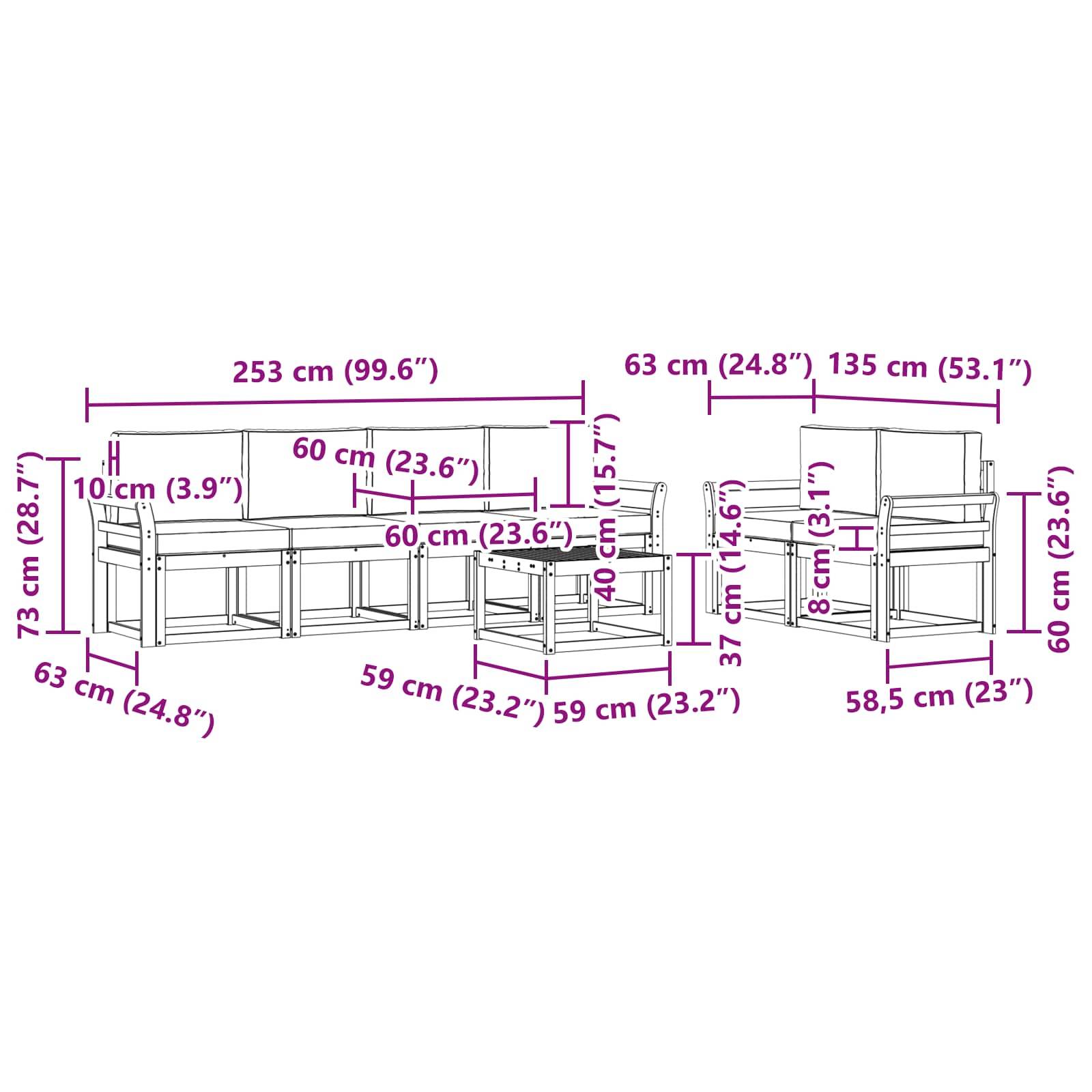 vidaXL Outdoor-Sofagarnitur mit Kissen 7 pcs Natur und Anthrazit