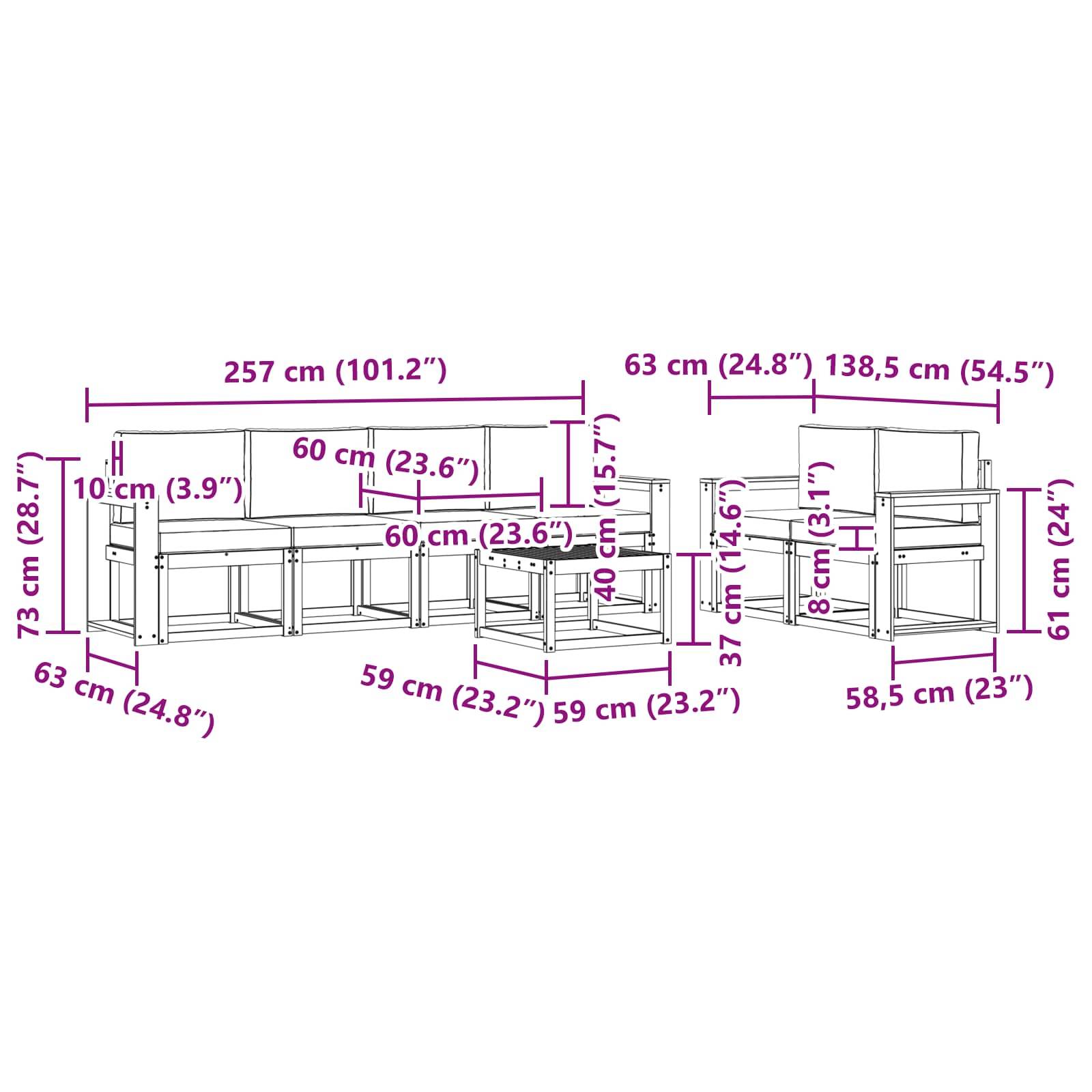 vidaXL Outdoor-Sofagarnitur mit Kissen 7 pcs Weiß und Creme