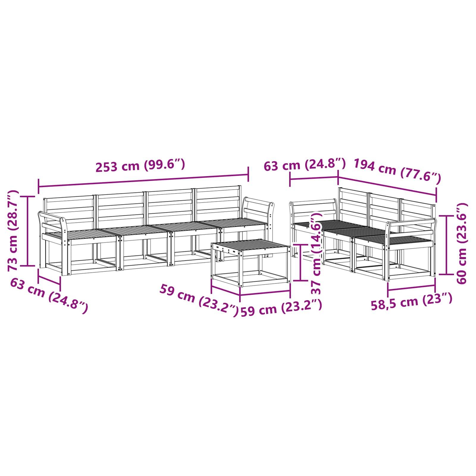 vidaXL Outdoor-Sofagarnitur 8 pcs Weiß 59 x 59 x 37 cm