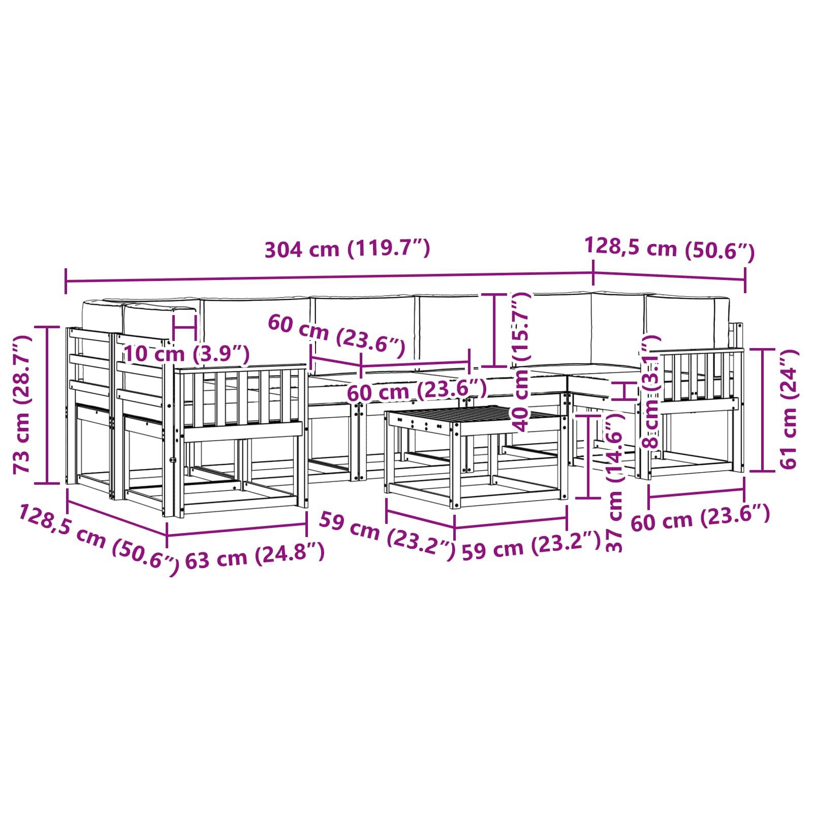 vidaXL Outdoor-Sofagarnitur mit Kissen 8 pcs Natur und Anthrazit