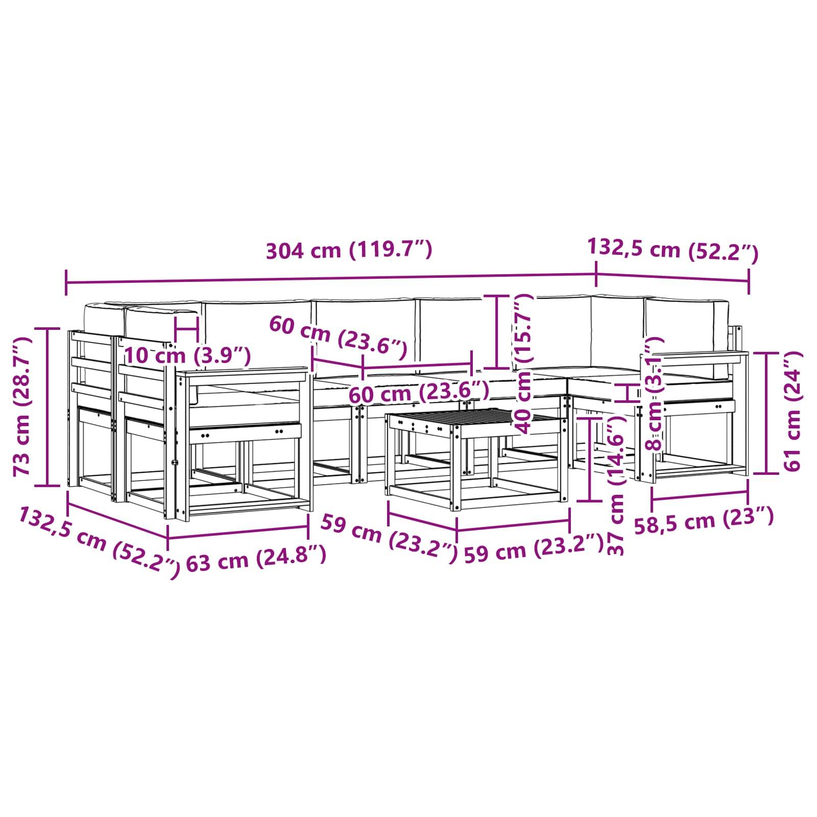 vidaXL Outdoor-Sofagarnitur mit Kissen 8 pcs Natur und Beige