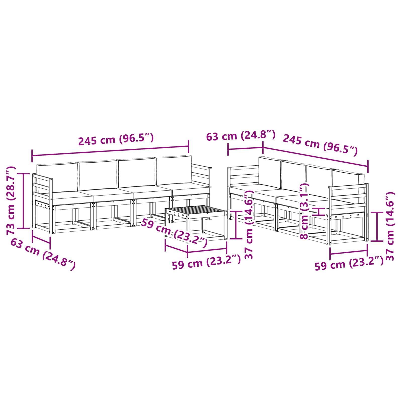 vidaXL Outdoor-Sofagarnitur 9 pcs Natur und Beige Massivholz Akazie