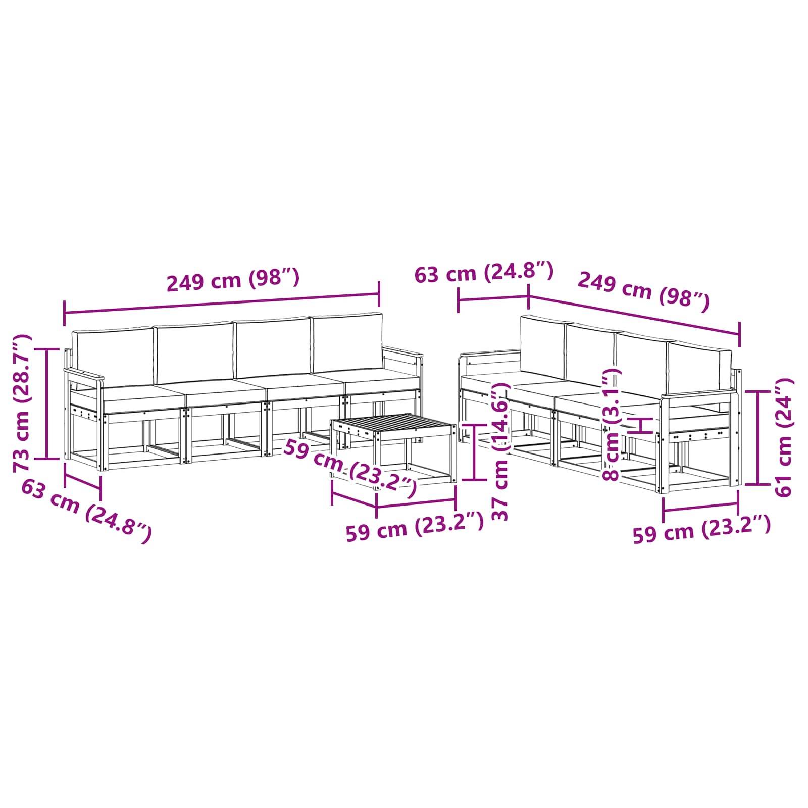vidaXL Outdoor-Sofagarnitur mit Kissen 9 pcs Weiß und Creme