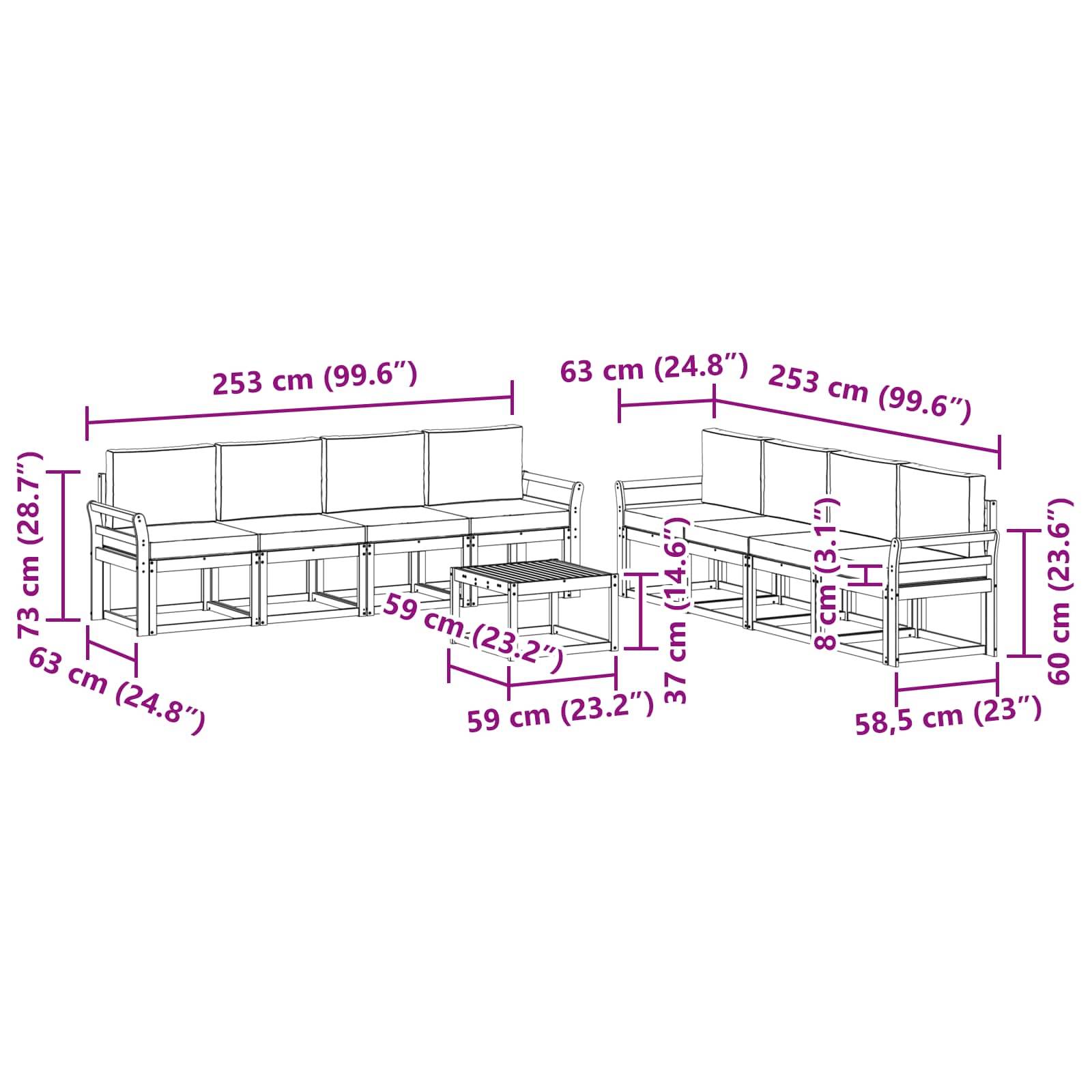 vidaXL Outdoor-Sofagarnitur 9 pcs Weiß und Hellgrau 59 x 59 x 37 cm