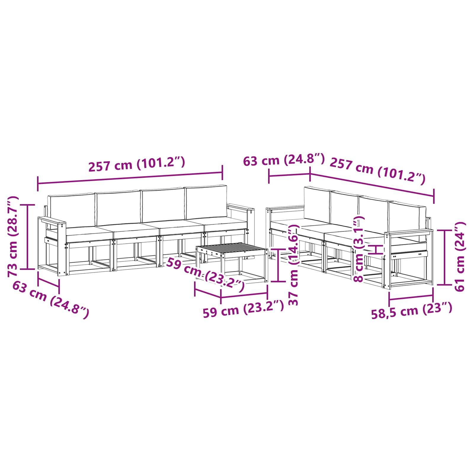 vidaXL Outdoor-Sofagarnitur mit Kissen 9 pcs Weiß und Beige