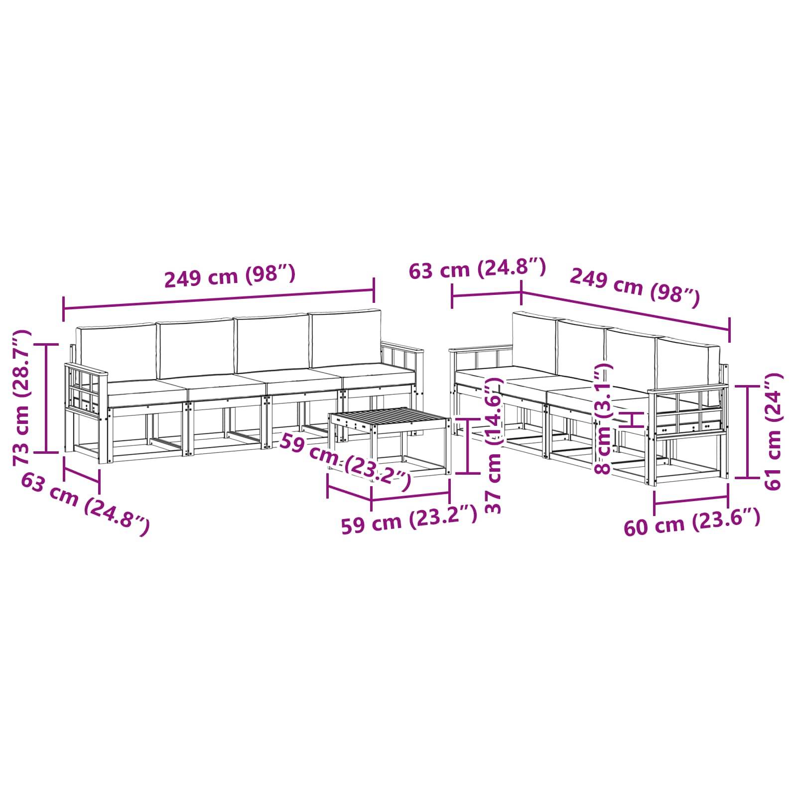 vidaXL Outdoor-Sofagarnitur mit Kissen 9 pcs Weiß und Creme