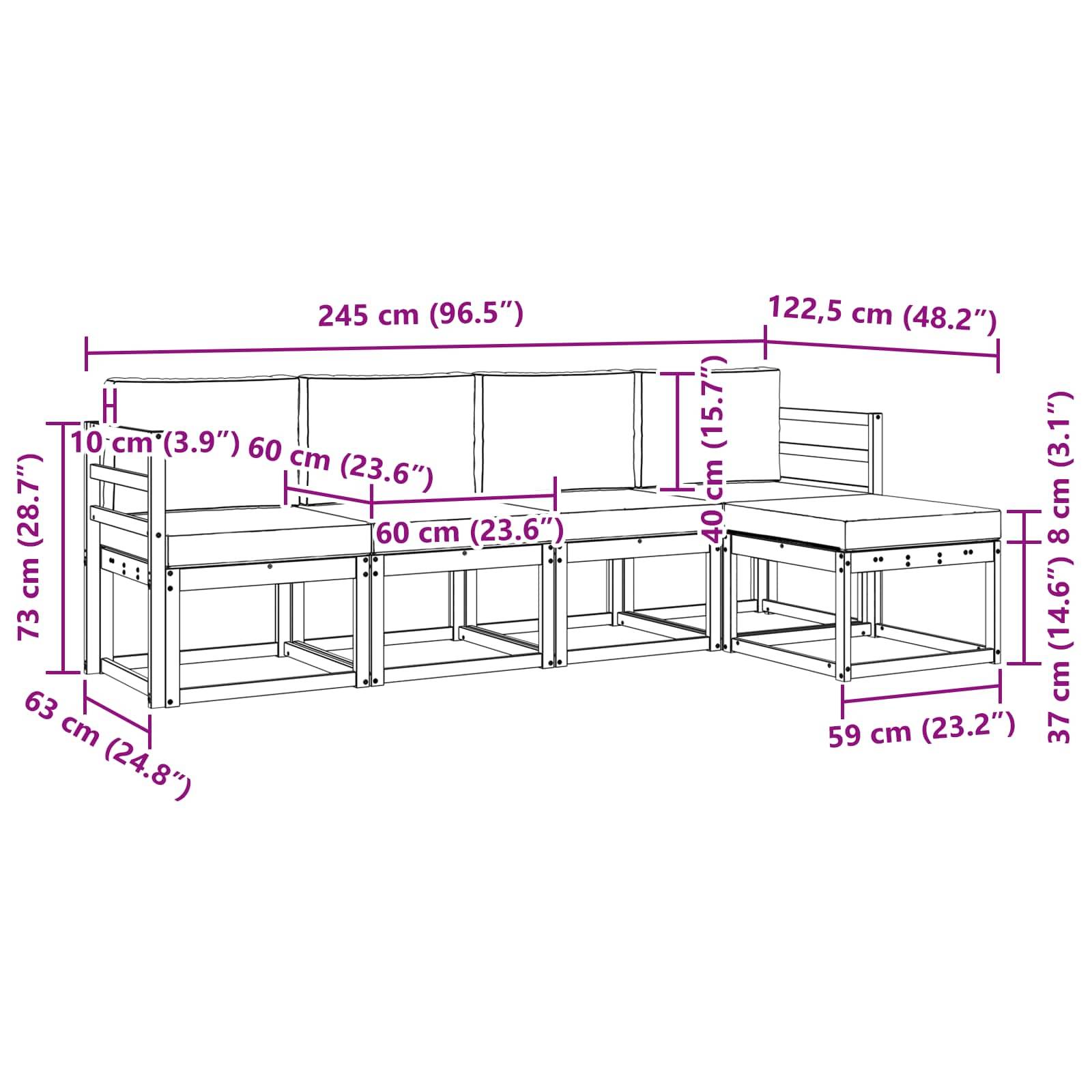 vidaXL Outdoor-Sofagarnitur mit Kissen 5 pcs Natürlich und Hellgrau