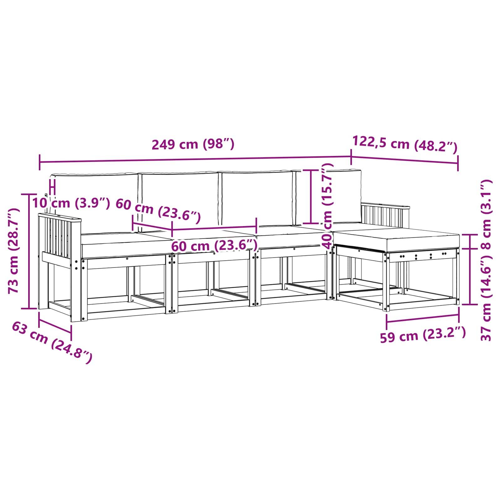 vidaXL Outdoor-Sofagarnitur mit Kissen 5 pcs Natur und Anthrazit