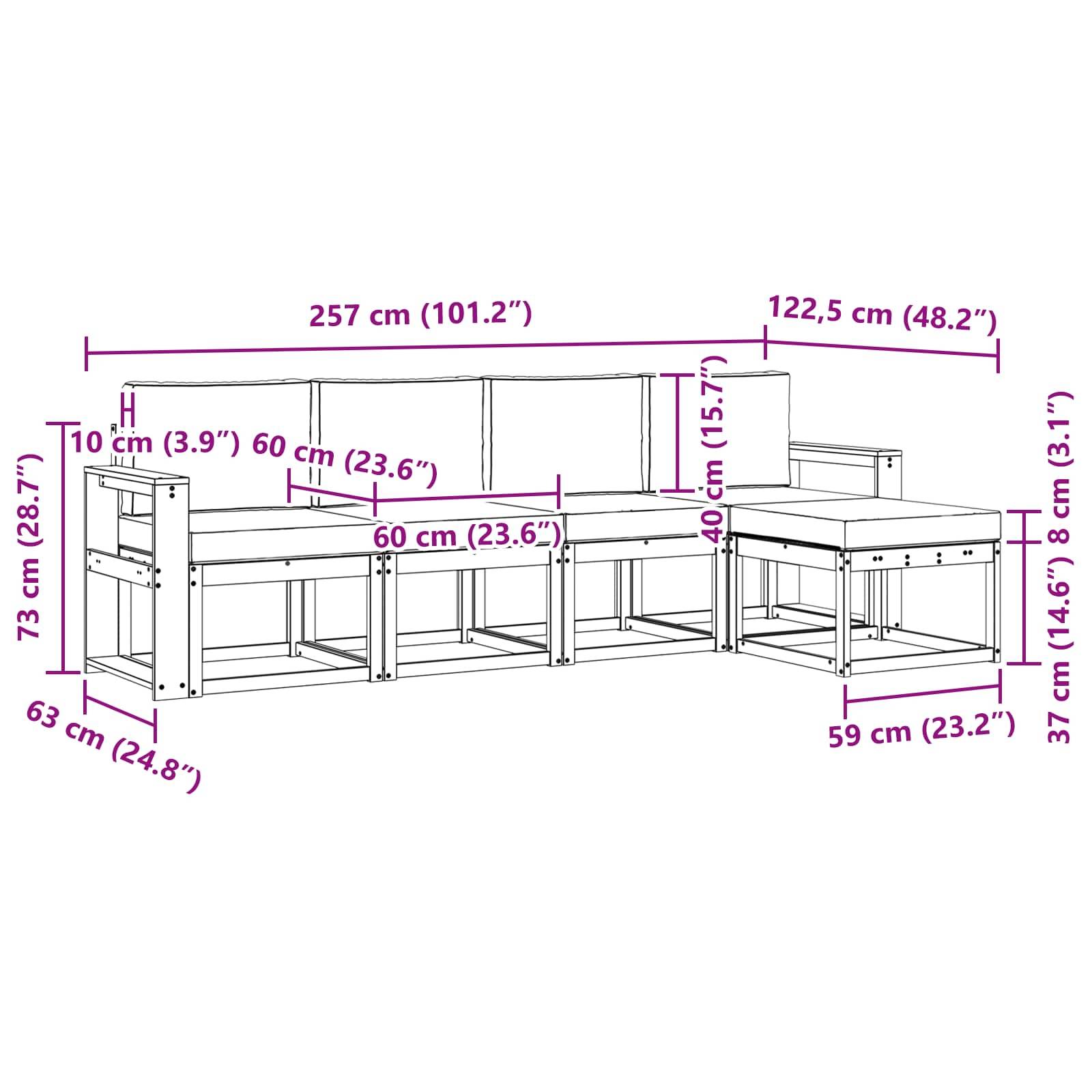 vidaXL Outdoor-Sofagarnitur mit Kissen 5 pcs Weiß und Anthrazit
