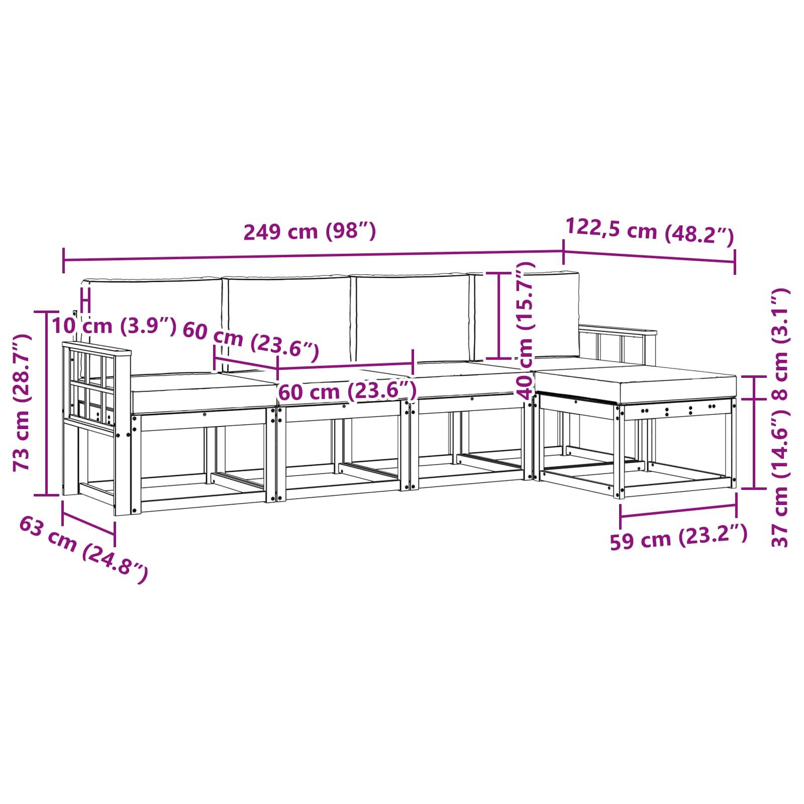 vidaXL Outdoor-Sofagarnitur mit Kissen 5 pcs Natürlich und Hellgrau