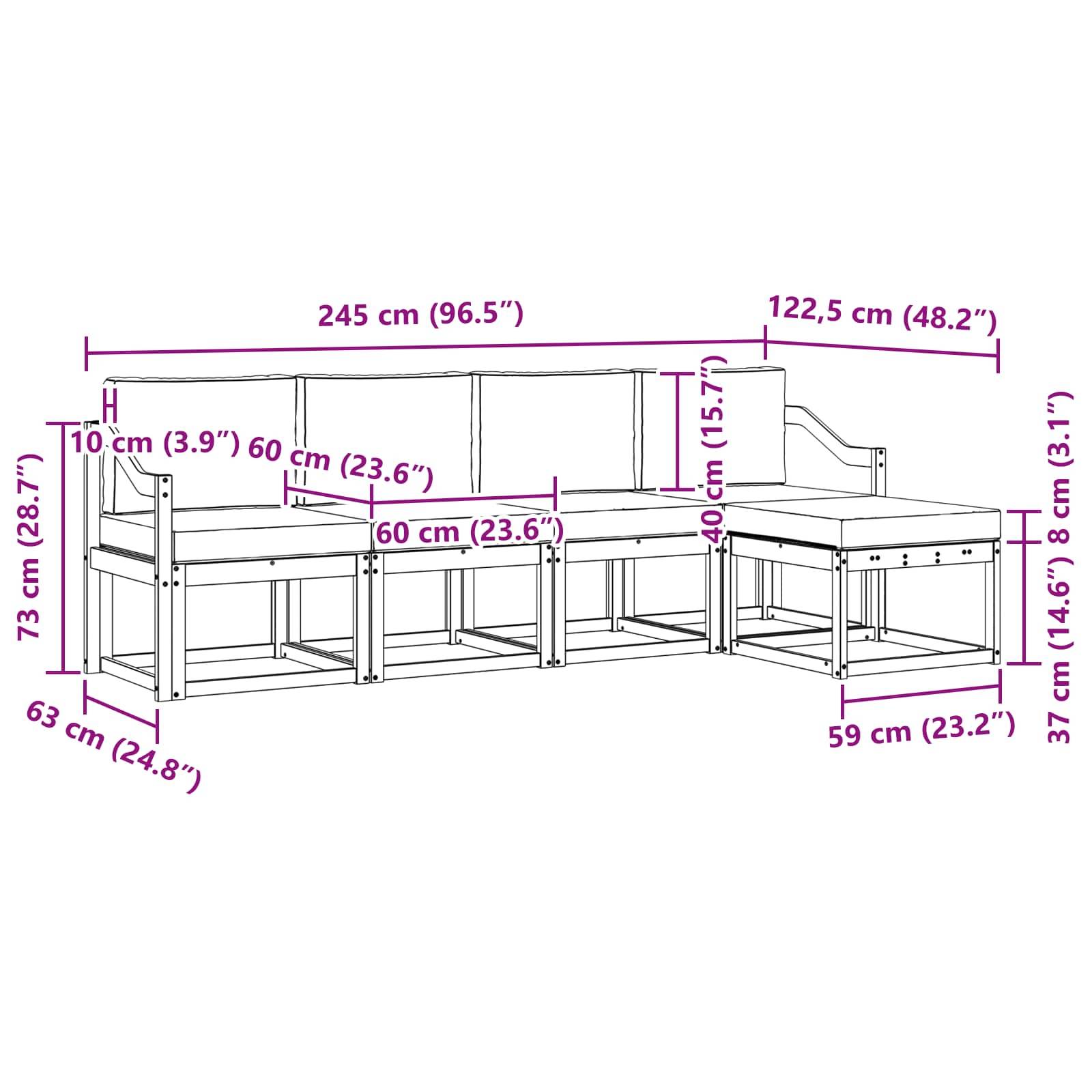 vidaXL Outdoor-Sofagarnitur mit Kissen 5 pcs Weiß und Anthrazit