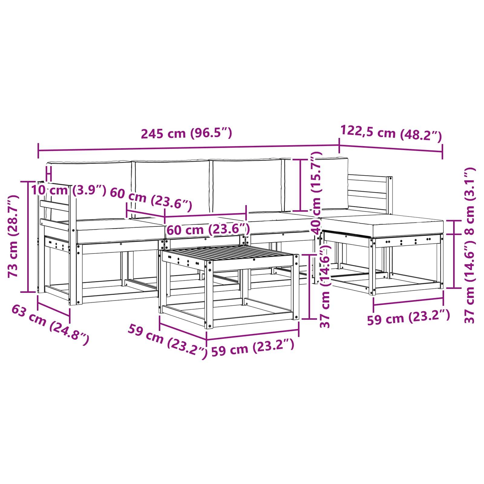 vidaXL Outdoor-Sofagarnitur mit Kissen 6 pcs Natürlich und Hellgrau