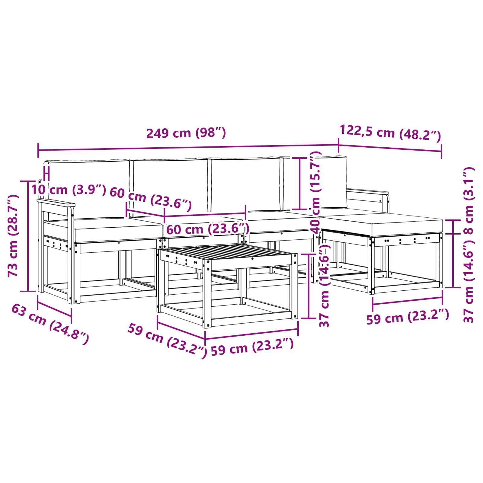 vidaXL Outdoor-Sofagarnitur mit Kissen 6 pcs Natürlich und Hellgrau