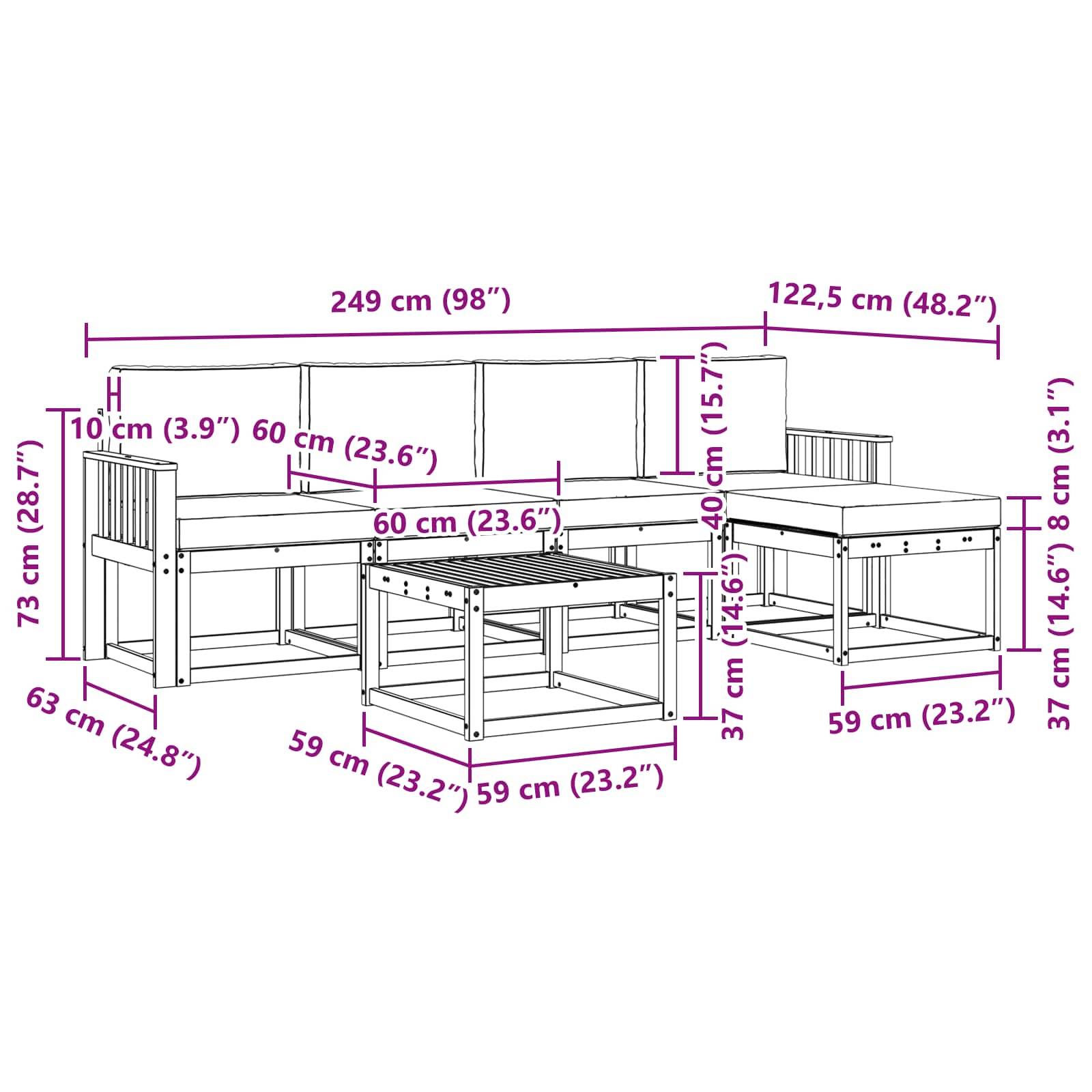 vidaXL Outdoor-Sofagarnitur mit Kissen 6 pcs Weiß und Creme