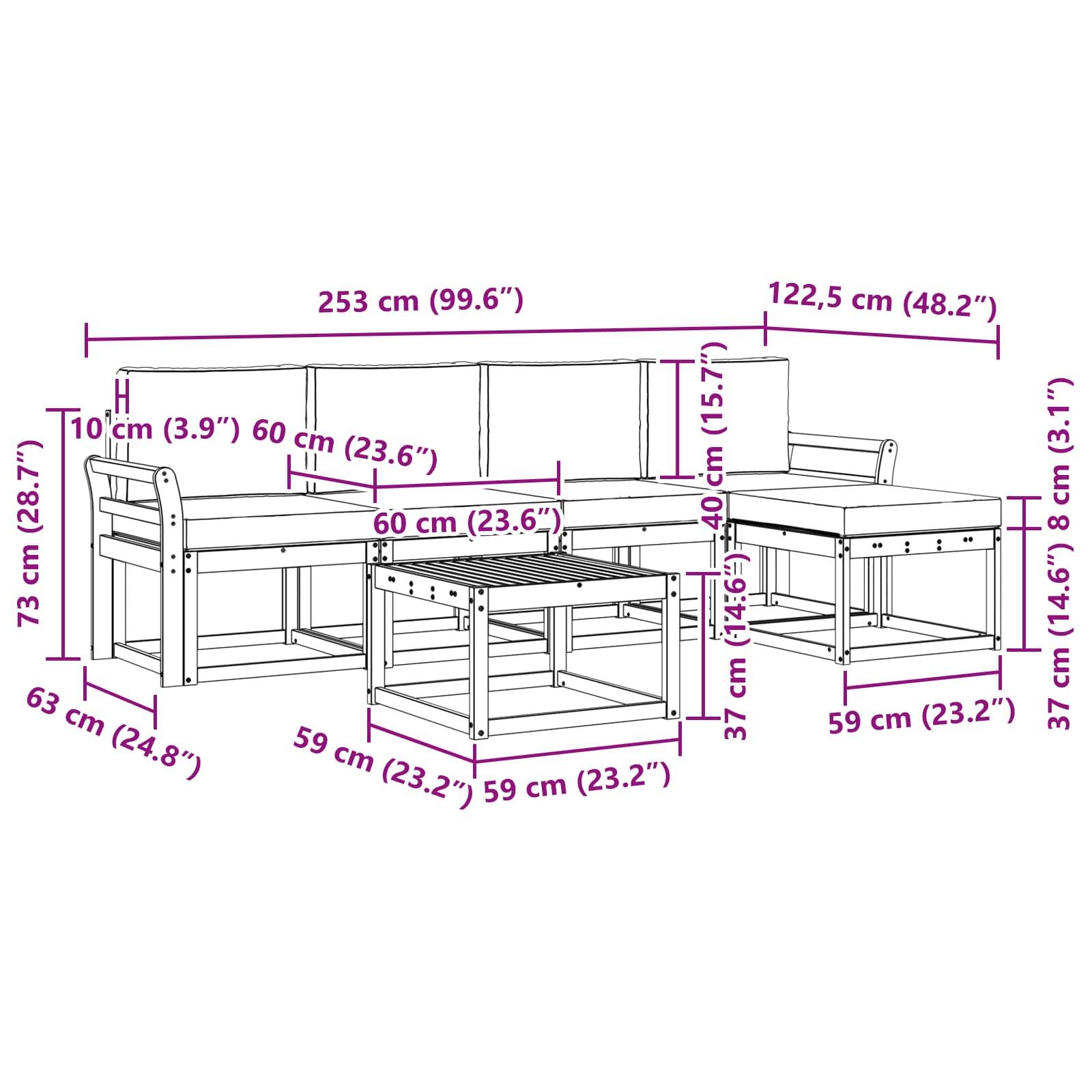 vidaXL Outdoor-Sofagarnitur mit Kissen 6 pcs Weiß und Creme