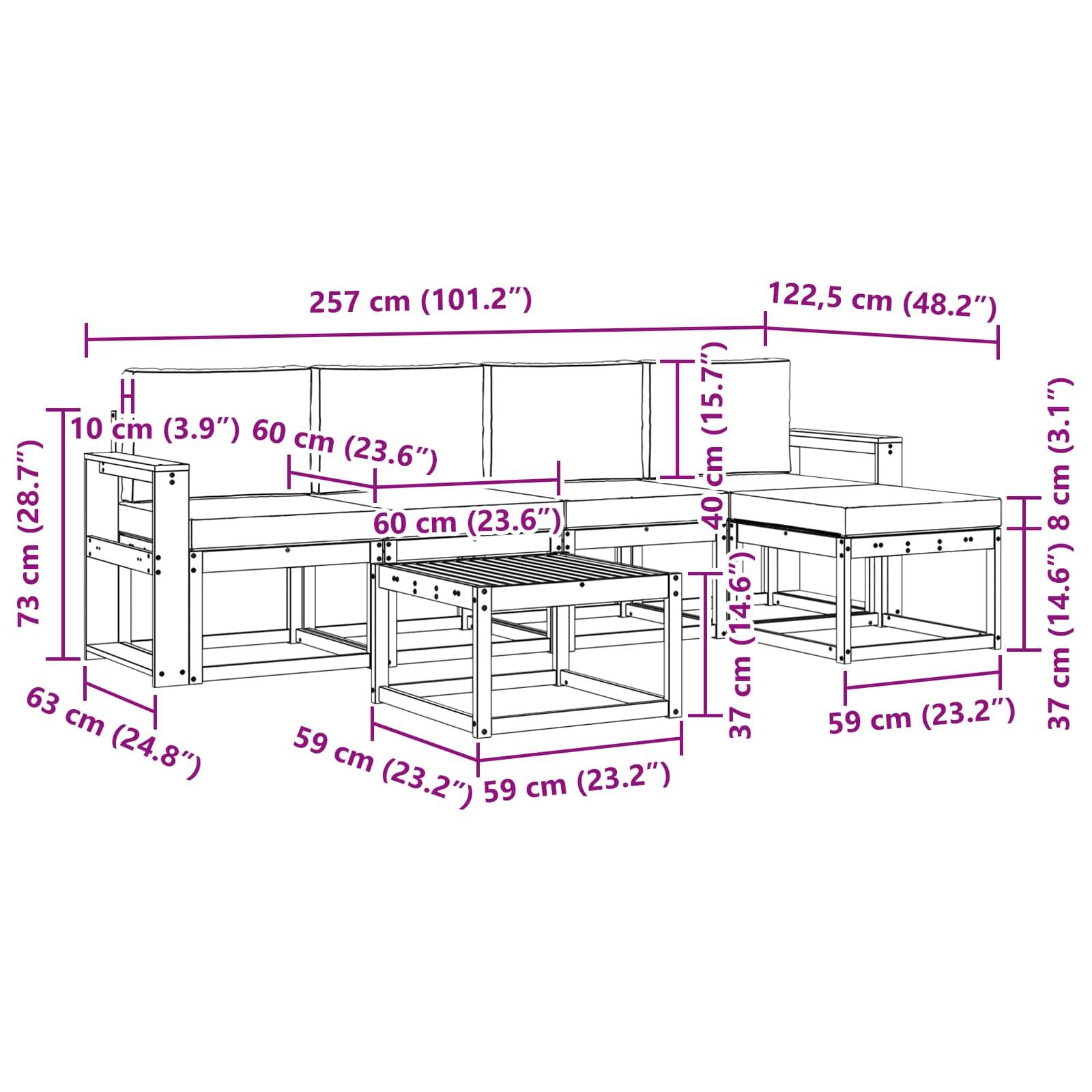vidaXL Outdoor-Sofagarnitur mit Kissen 6 pcs Weiß und Anthrazit