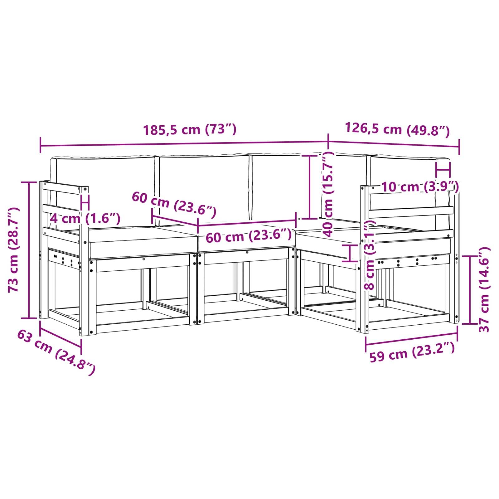vidaXL Outdoor-Sofagarnitur 4 pcs Weiß und Hellgrau