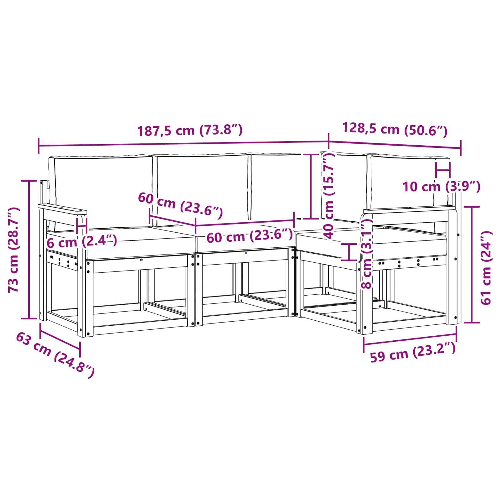 vidaXL Outdoor-Sofagarnitur mit Kissen 4 pcs Natur und Anthrazit