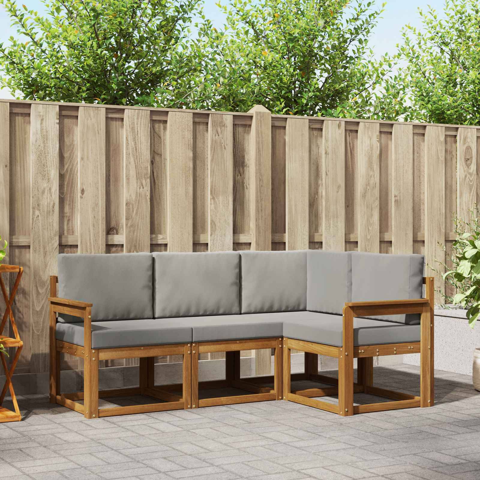 vidaXL Outdoor-Sofagarnitur mit Kissen 4 pcs Natürlich und Hellgrau