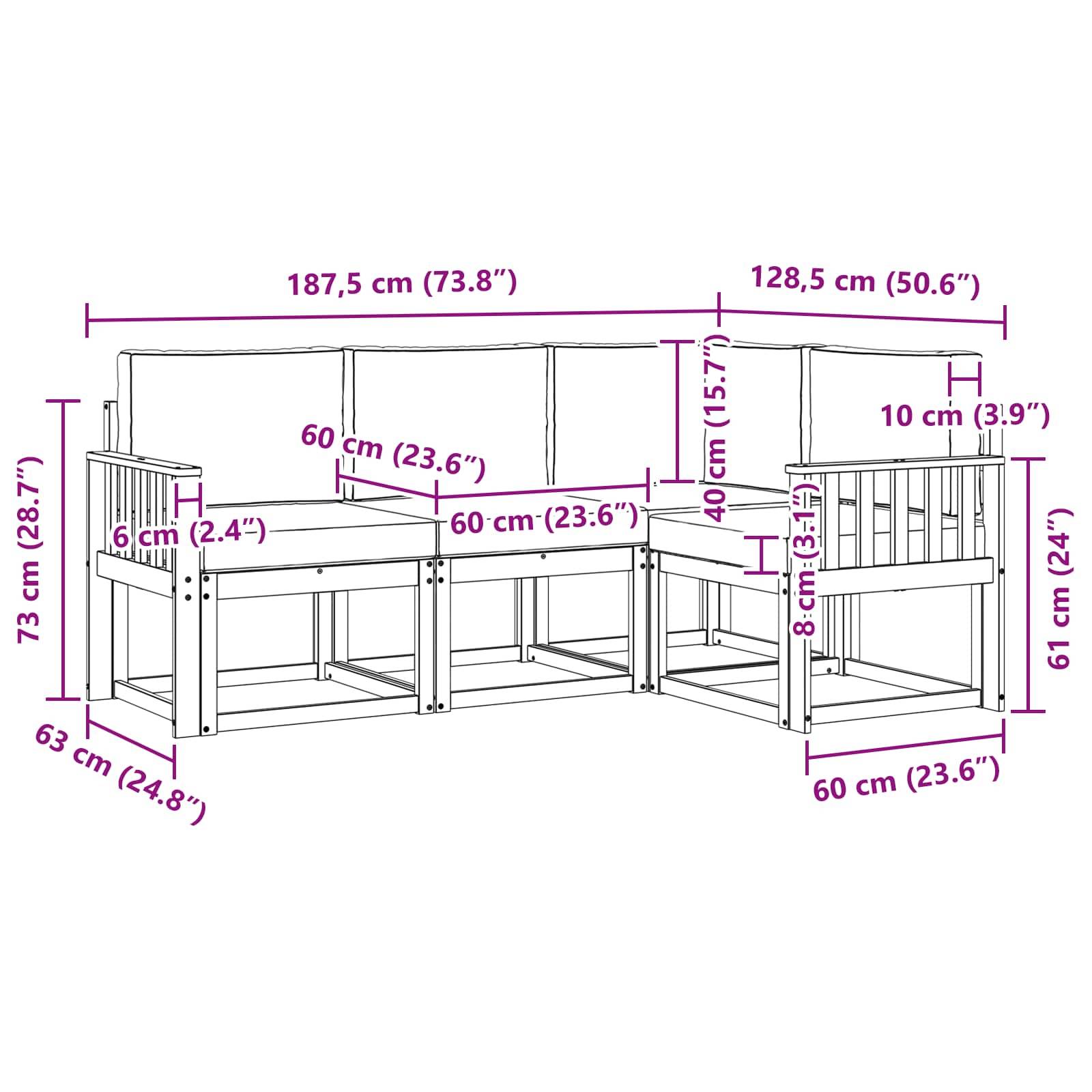 vidaXL Outdoor-Sofagarnitur mit Kissen 4 pcs Weiß und Creme