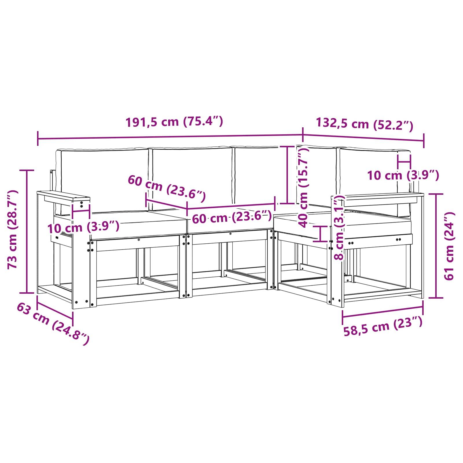 vidaXL Outdoor-Sofagarnitur mit Kissen 4 pcs Natur und Creme