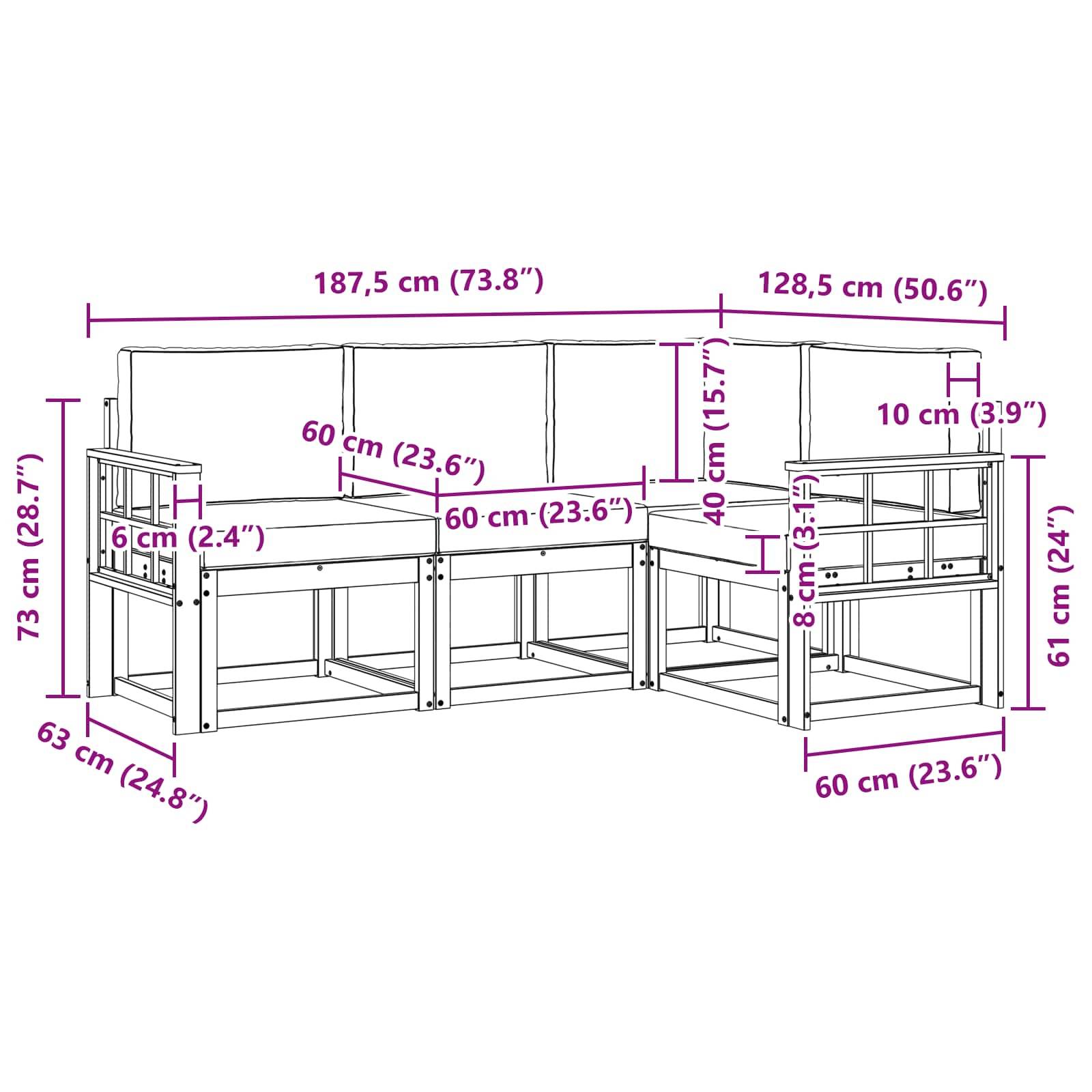 vidaXL Outdoor-Sofagarnitur mit Kissen 4 pcs Weiß und Creme