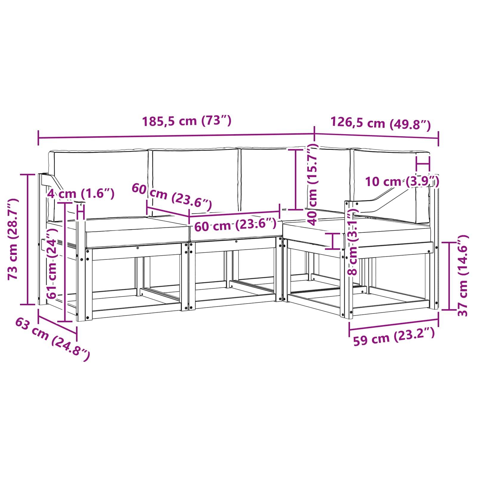 vidaXL Outdoor-Sofagarnitur mit Kissen 4 pcs Weiß und Anthrazit
