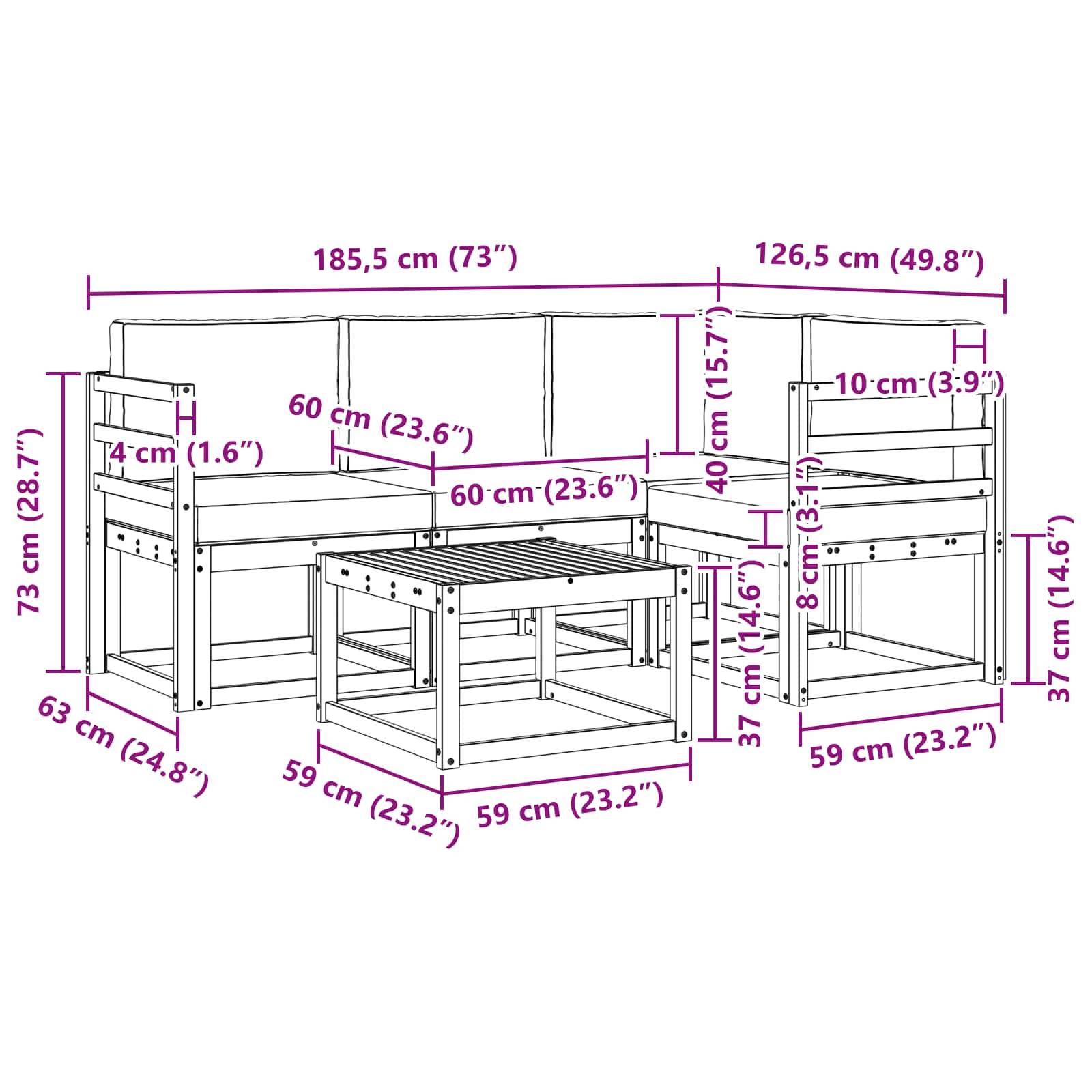 vidaXL Outdoor-Sofagarnitur mit Kissen 5 pcs Weiß und Anthrazit