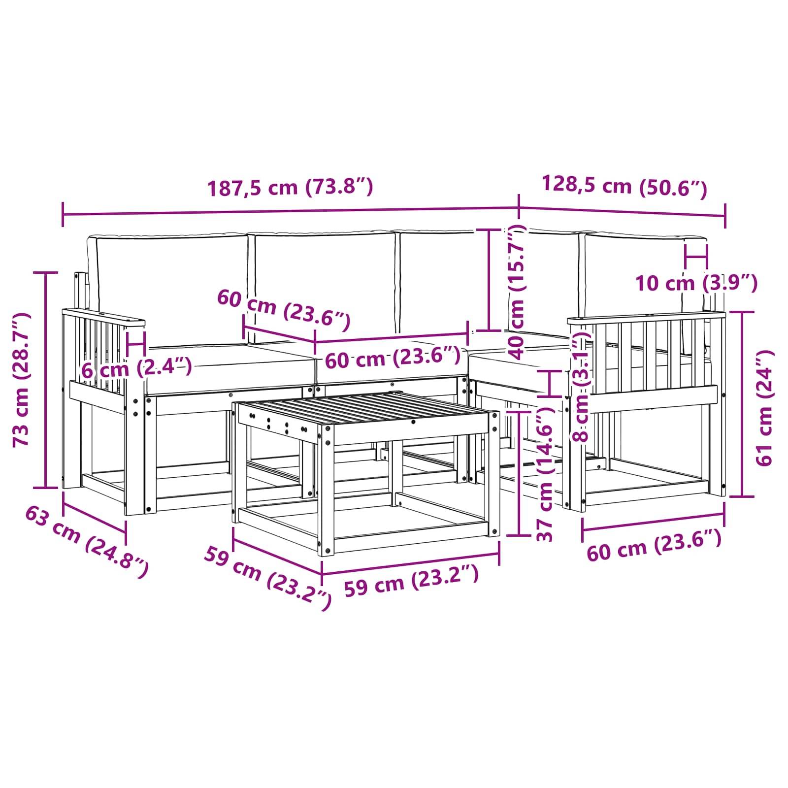 vidaXL Outdoor-Sofagarnitur mit Kissen 5 pcs Natürlich und Hellgrau