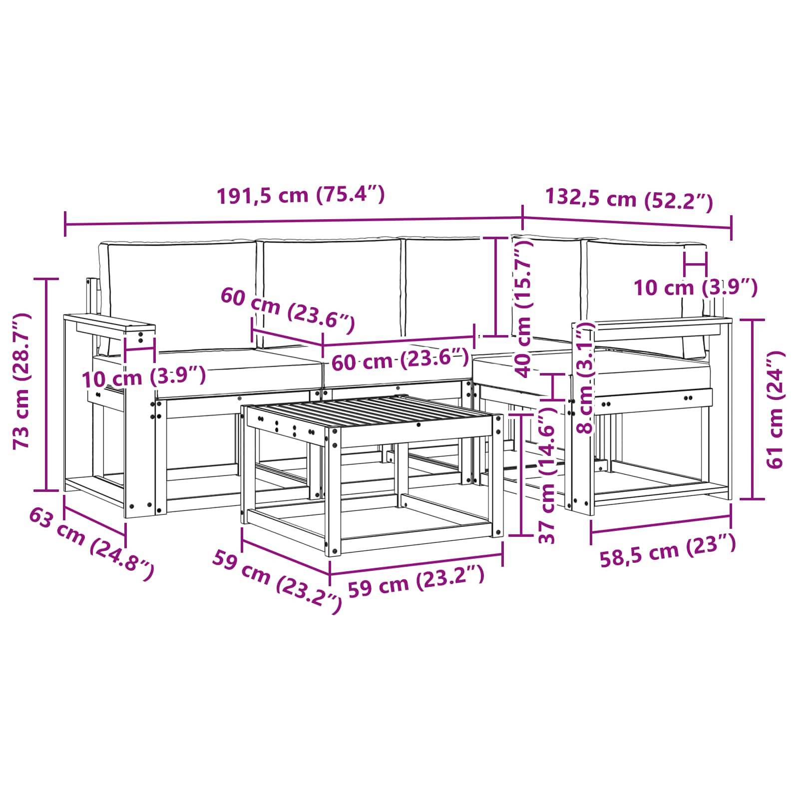 vidaXL Outdoor-Sofagarnitur mit Kissen 5 pcs Natur und Anthrazit