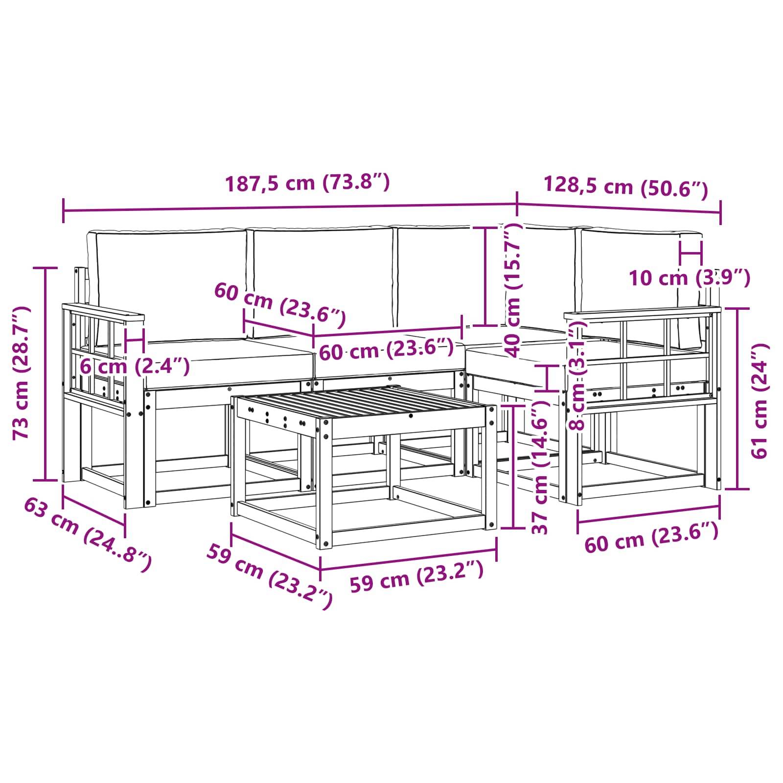 vidaXL Outdoor-Sofagarnitur mit Kissen 5 pcs Natur und Beige