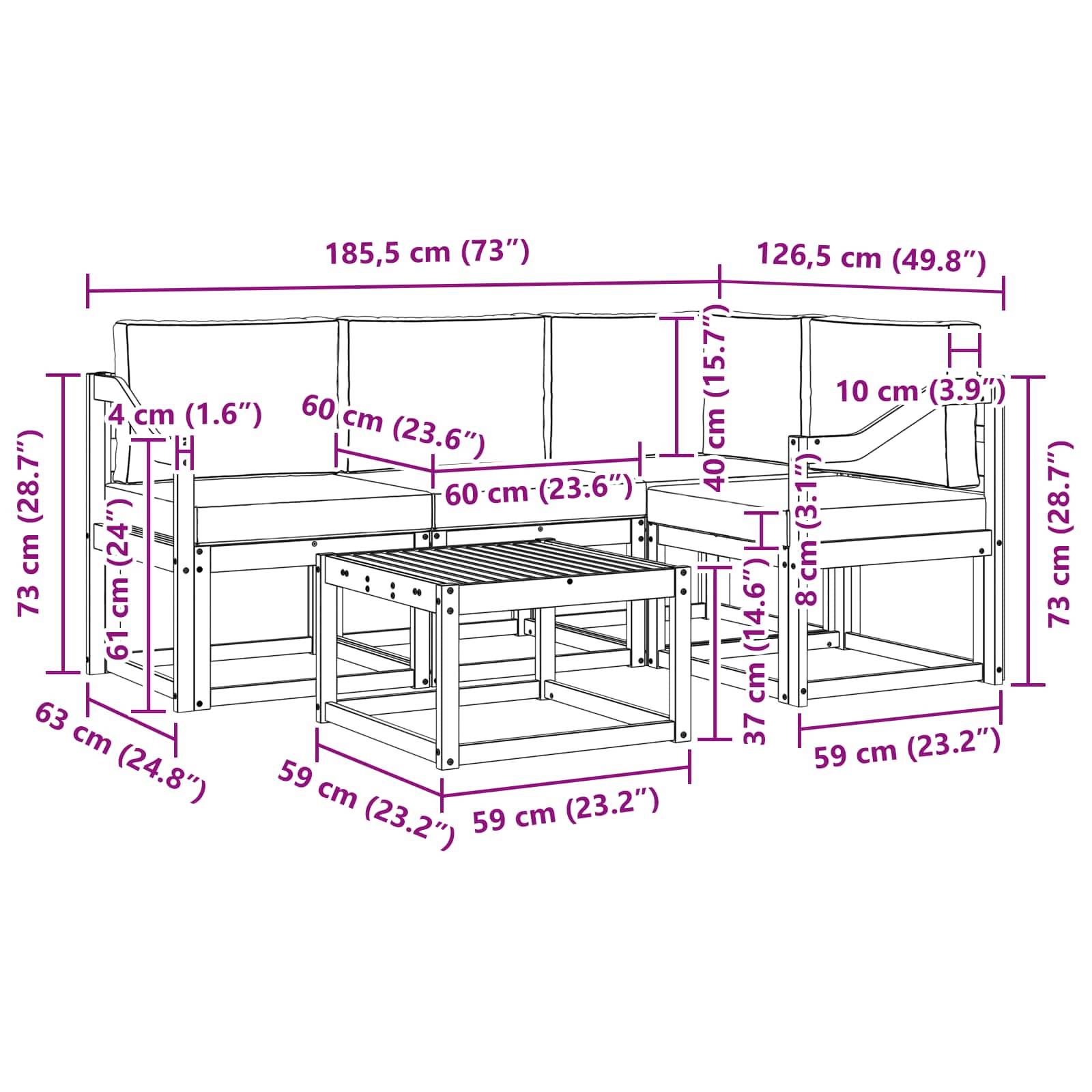 vidaXL Outdoor-Sofagarnitur mit Kissen 5 pcs Natur und Anthrazit
