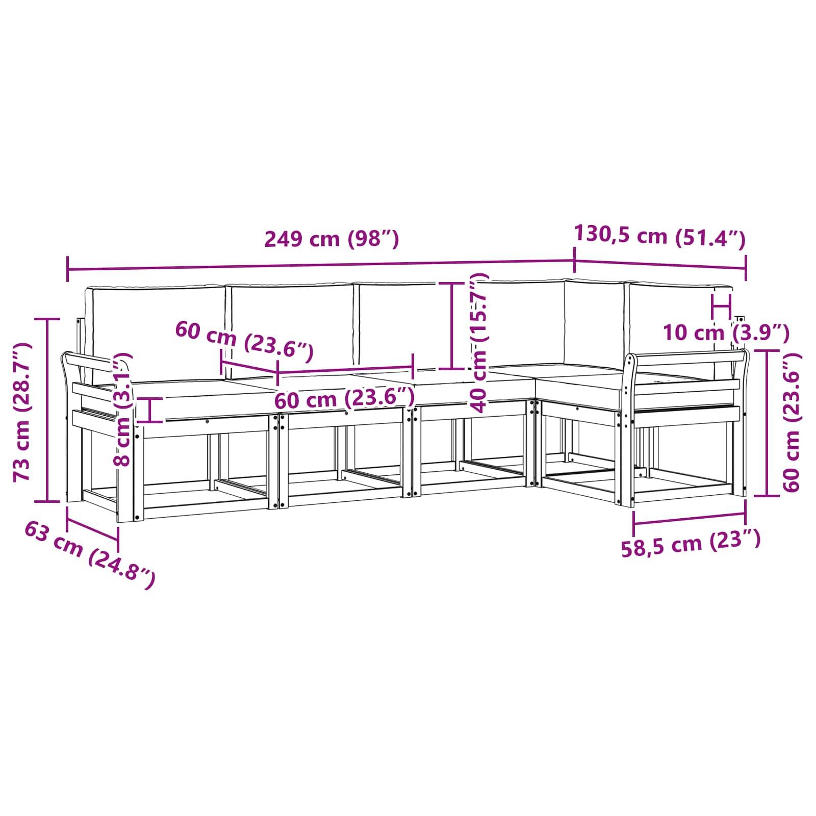 vidaXL Outdoor-Sofagarnitur mit Kissen 5 pcs Natürlich und Hellgrau