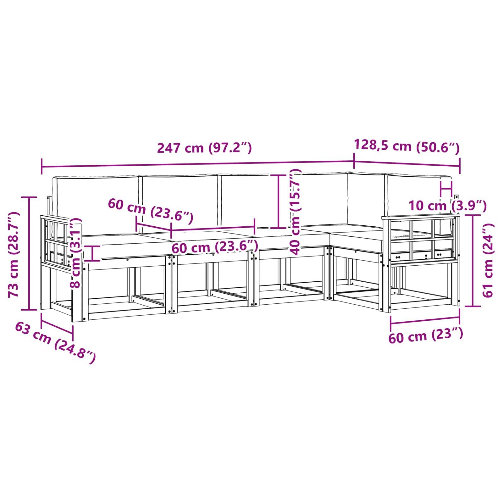 vidaXL Outdoor-Sofagarnitur mit Kissen 5 pcs Weiß und Anthrazit