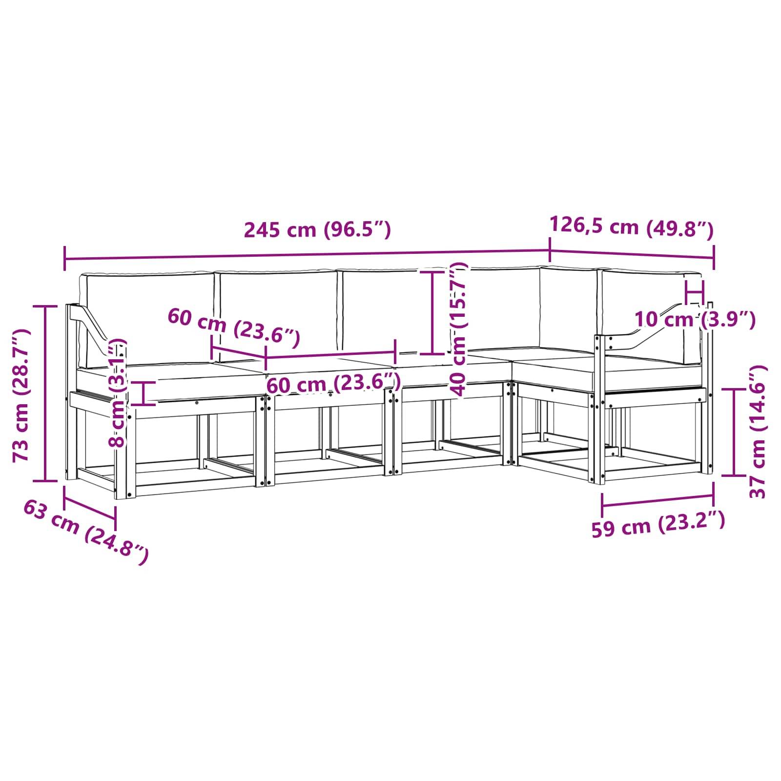 vidaXL Outdoor-Sofagarnitur mit Kissen 5 pcs Weiß und Creme