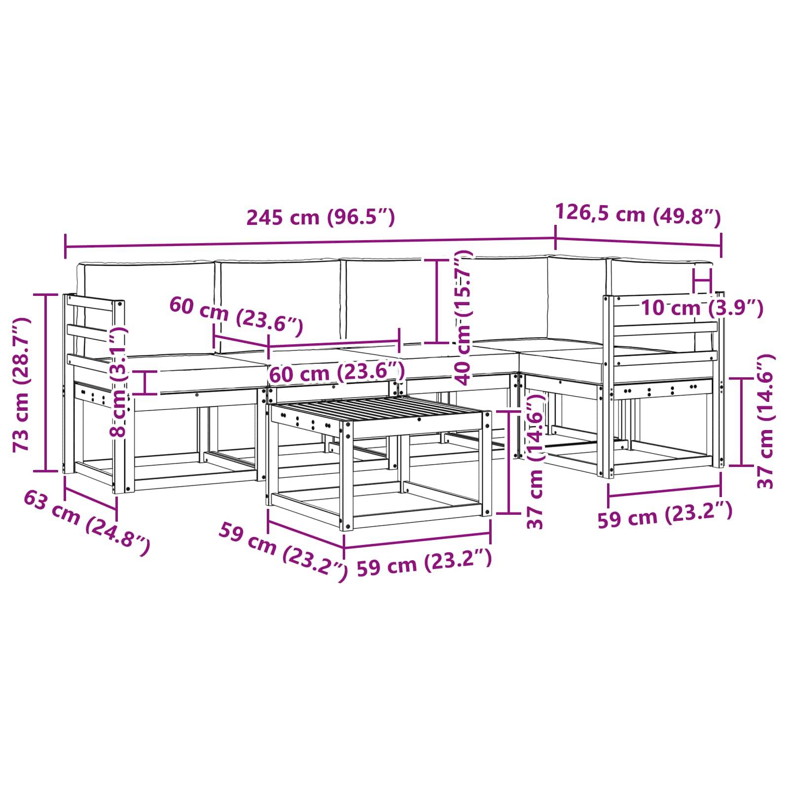 vidaXL Outdoor-Sofagarnitur 6 pcs Weiß und Hellgrau