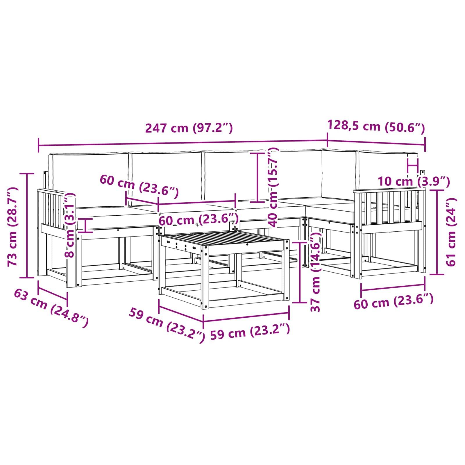 vidaXL Outdoor-Sofagarnitur 6 pcs Weiß und Beige Massivholz Akazie