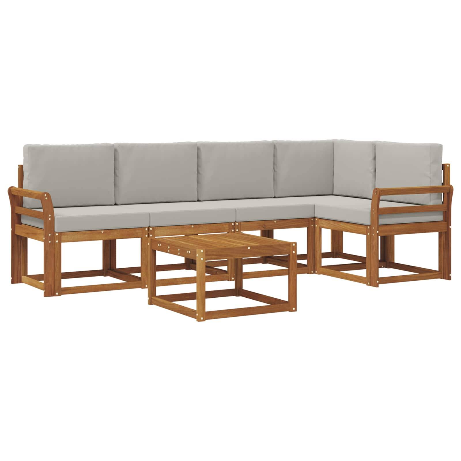 vidaXL Outdoor-Sofagarnitur mit Kissen 6 pcs Natürlich und Hellgrau
