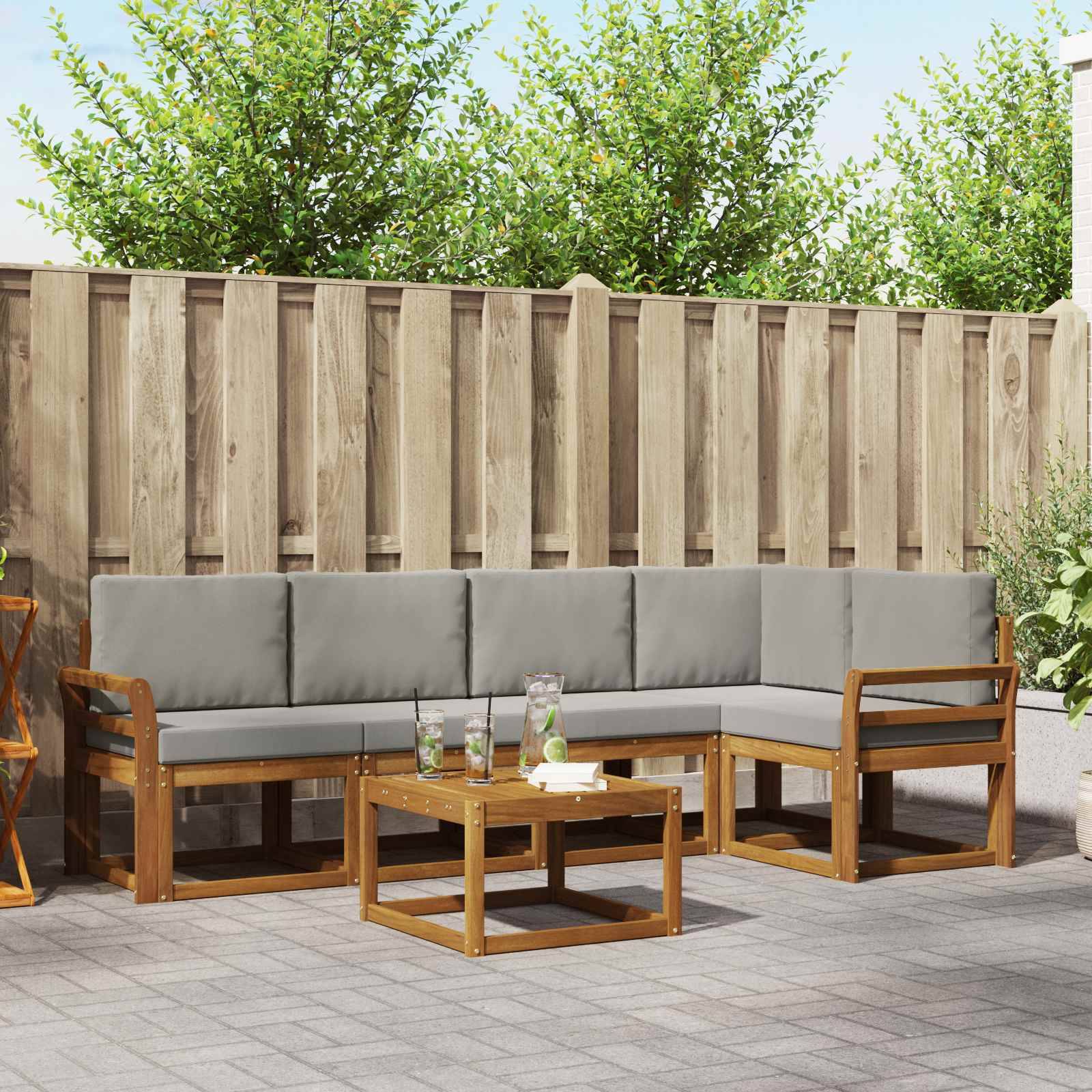 vidaXL Outdoor-Sofagarnitur mit Kissen 6 pcs Natürlich und Hellgrau