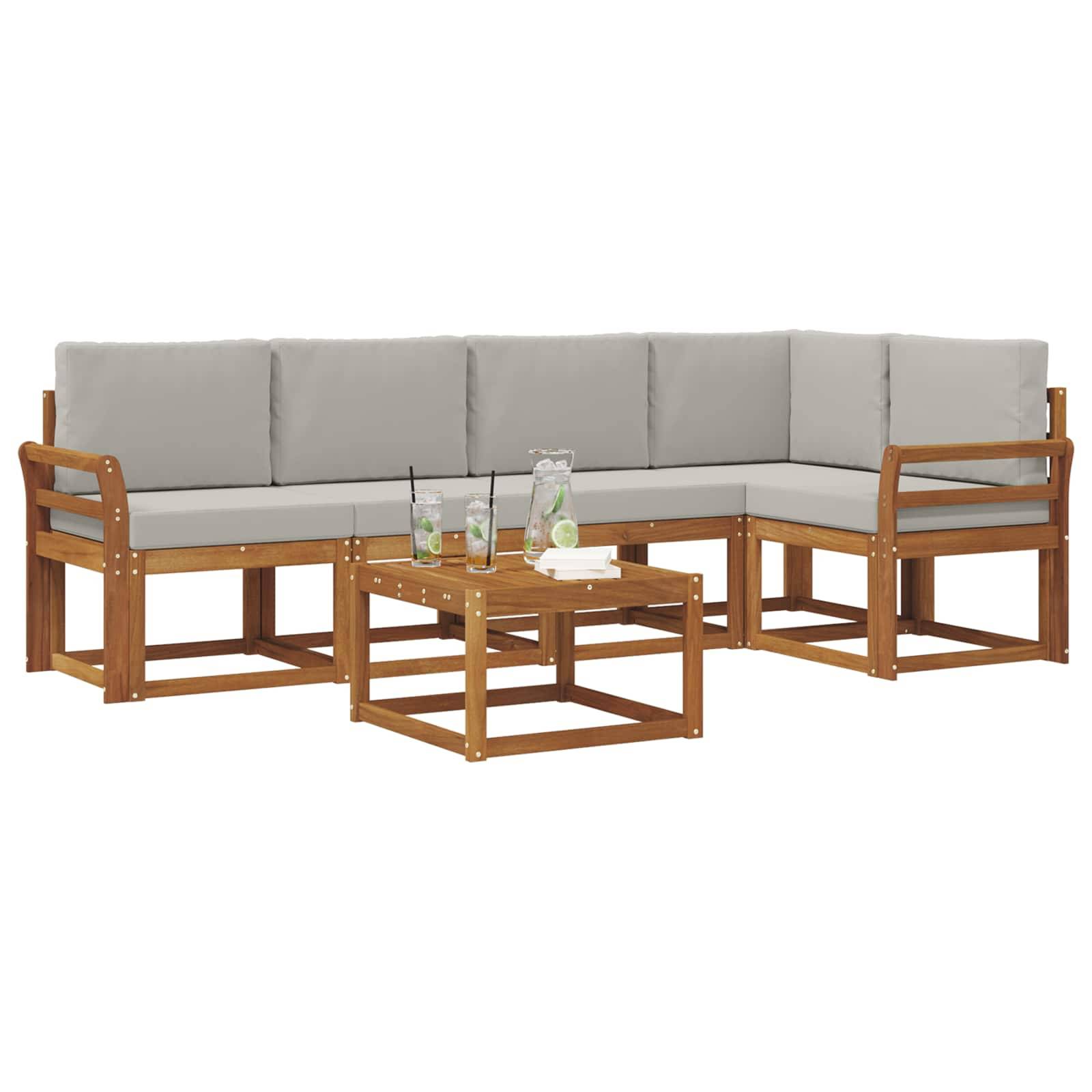 vidaXL Outdoor-Sofagarnitur mit Kissen 6 pcs Natürlich und Hellgrau