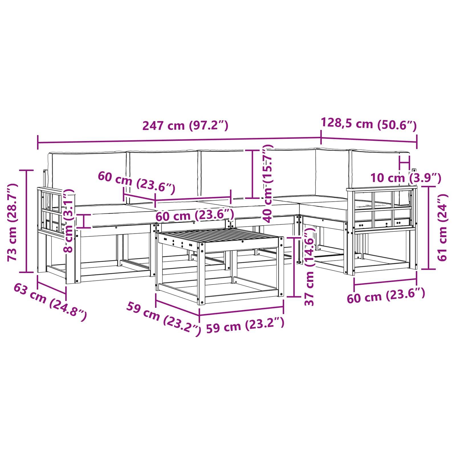 vidaXL Outdoor-Sofagarnitur 6 pcs Weiß und Hellgrau
