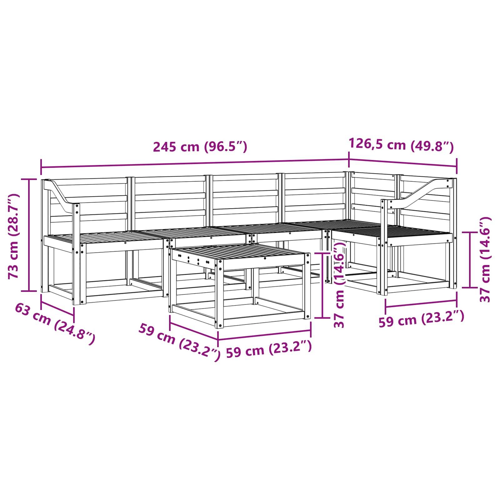 vidaXL Outdoor-Sofagarnitur 6 pcs Weiß Massivholz Akazie