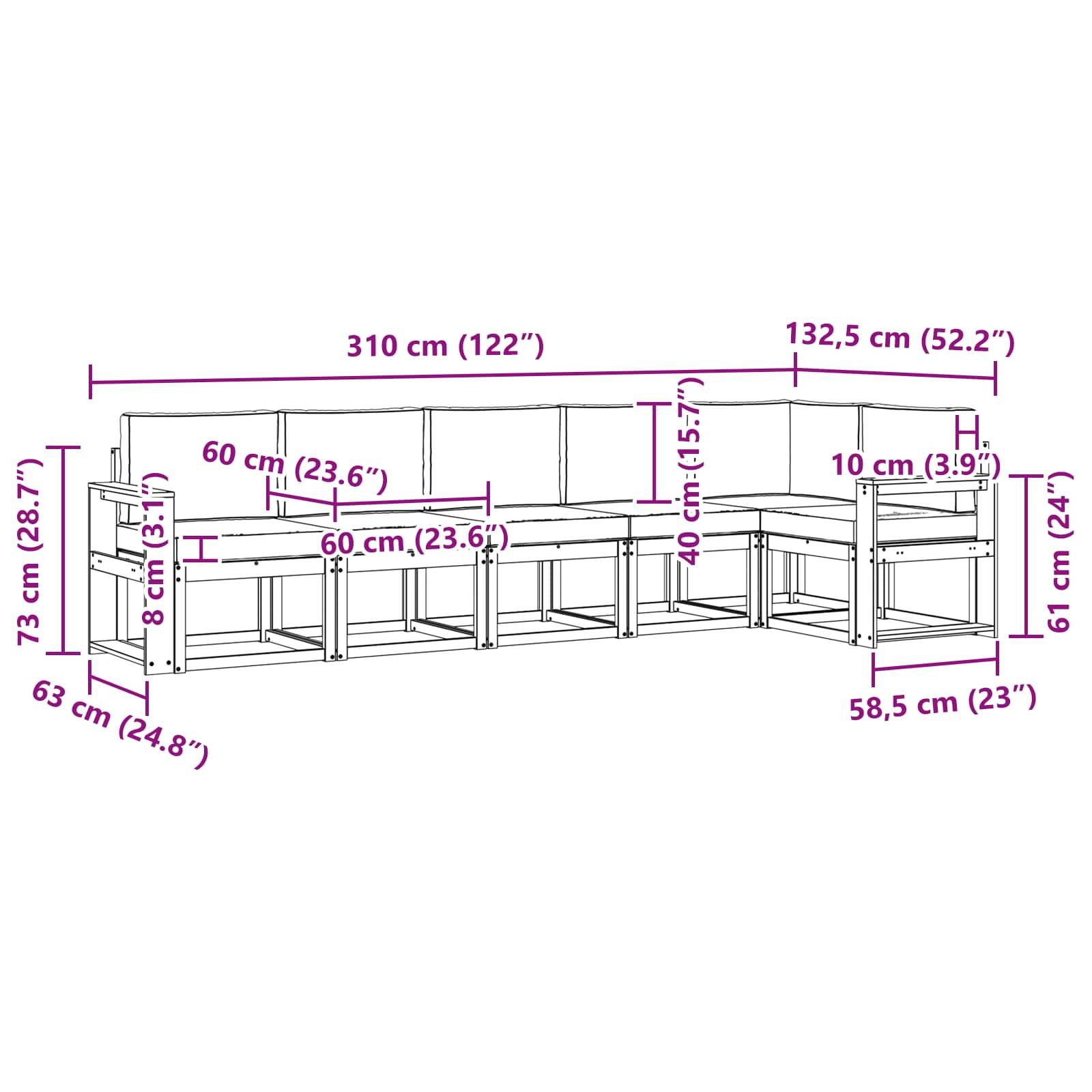 vidaXL Outdoor-Sofagarnitur 6 pcs Weiß und Anthrazit Polyester
