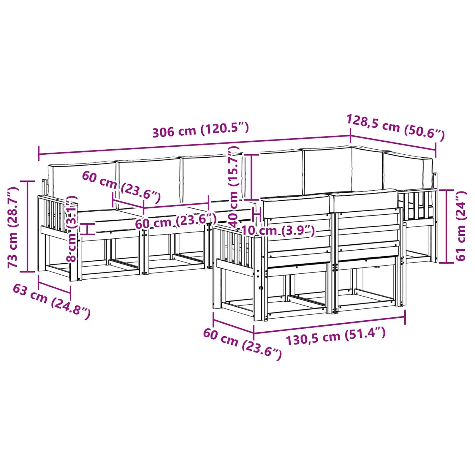 vidaXL Outdoor-Sofagarnitur mit Kissen 8 pcs Natur und Anthrazit