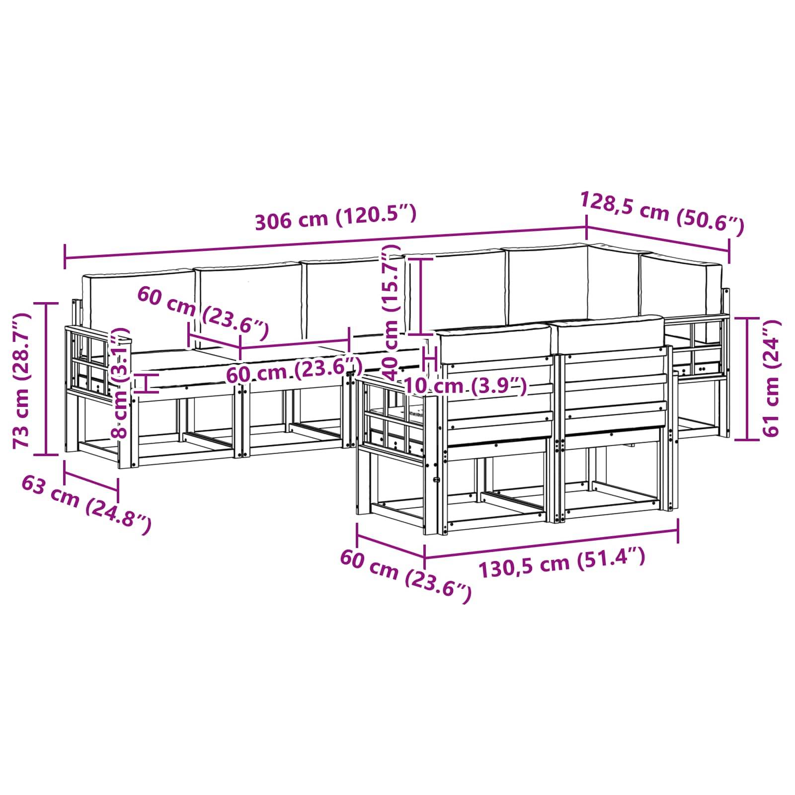 vidaXL Outdoor-Sofagarnitur mit Kissen 8 pcs Natur und Beige