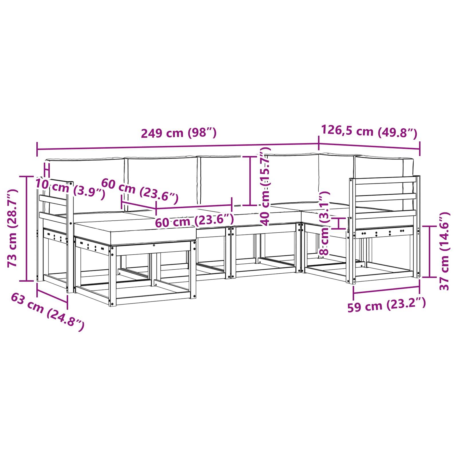 vidaXL Outdoor-Sofagarnitur mit Kissen 6 pcs Natürlich und Hellgrau