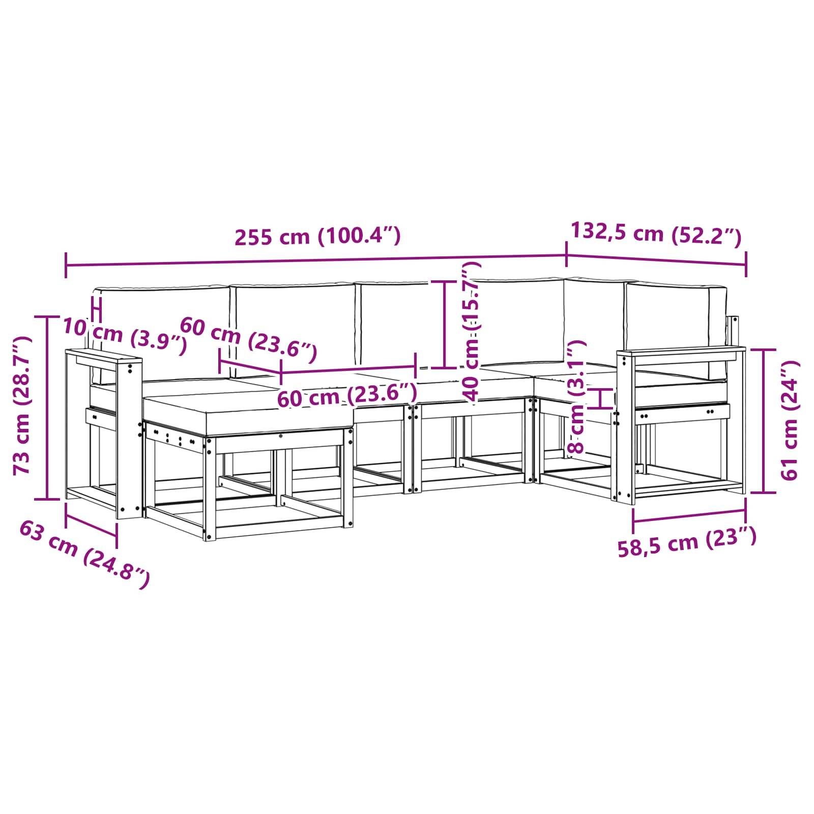 vidaXL Outdoor-Sofagarnitur mit Kissen 6 pcs Natürlich und Hellgrau