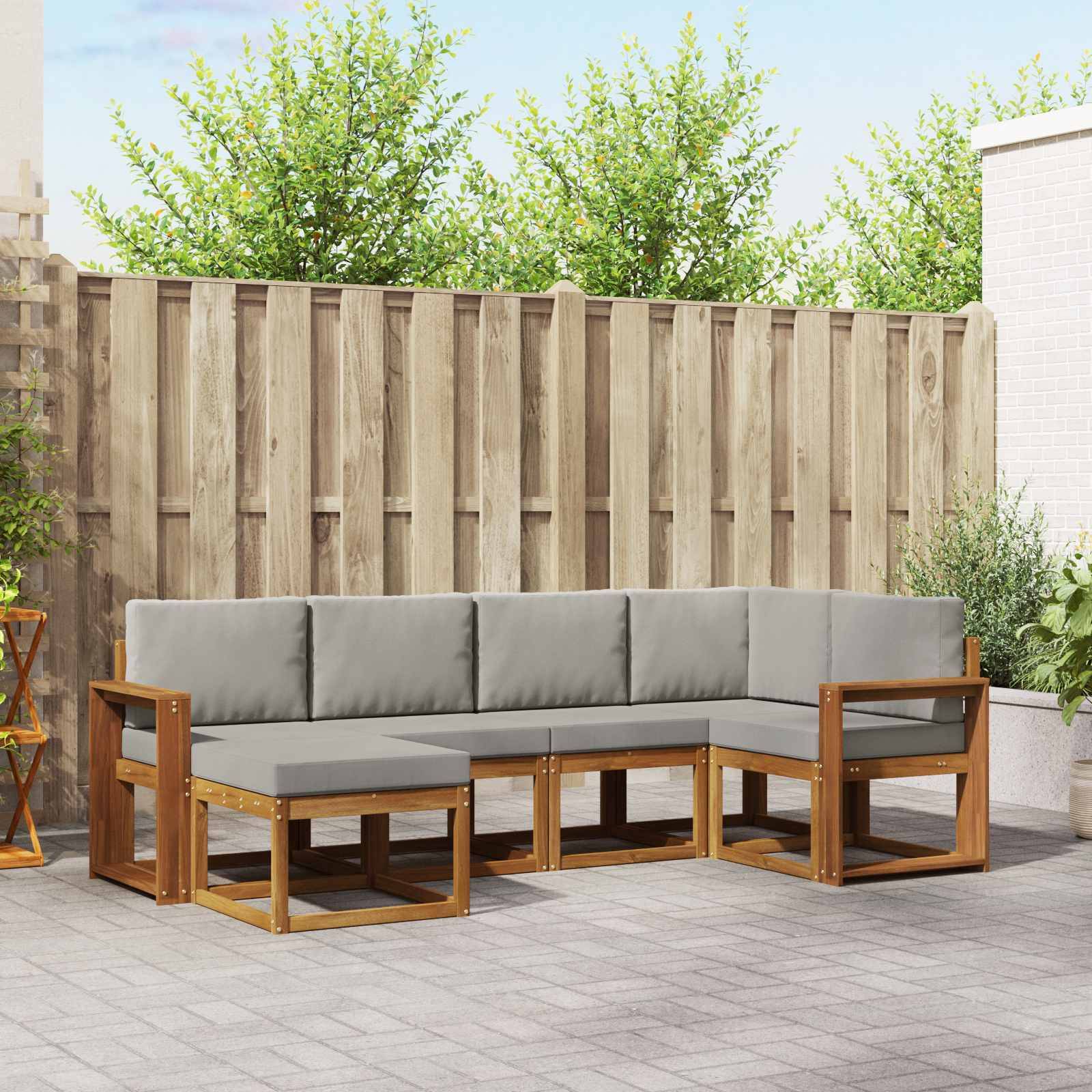 vidaXL Outdoor-Sofagarnitur mit Kissen 6 pcs Natürlich und Hellgrau