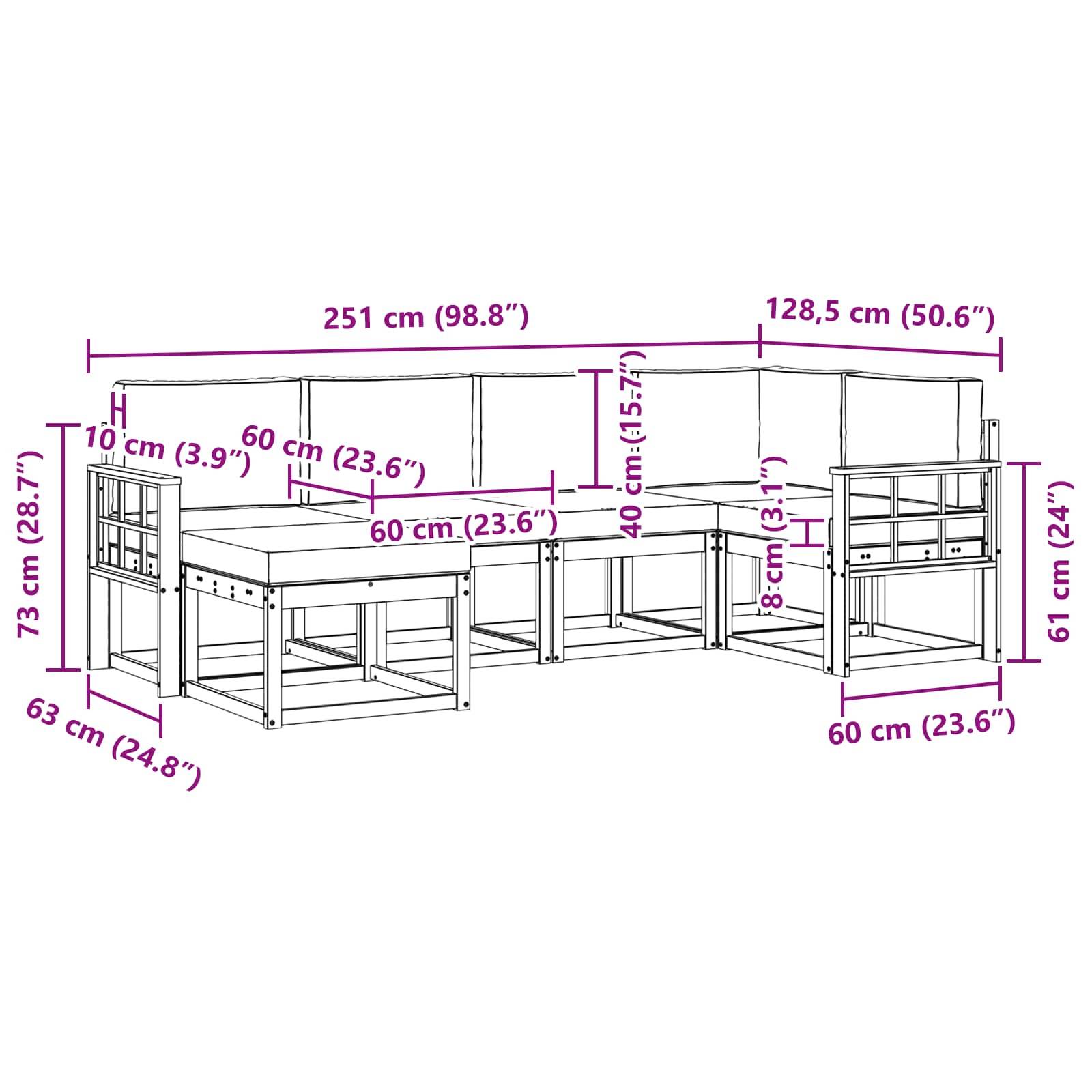 vidaXL Outdoor-Sofagarnitur mit Kissen 6 pcs Natürlich und Hellgrau